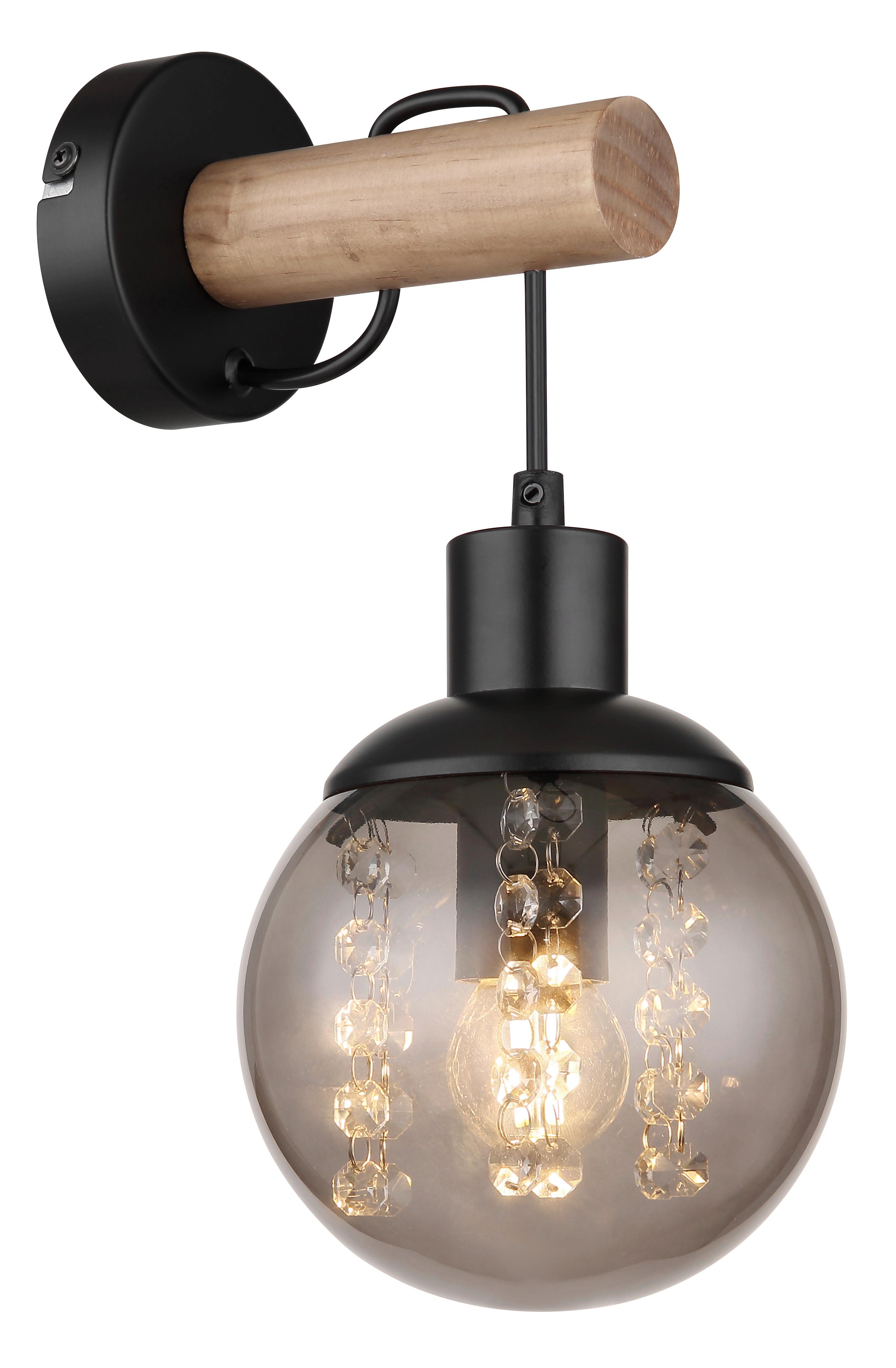 Wandleuchte Richard Klar/Naturfarben max. 25 Watt - Klar/Naturfarben, Natur, Glas/Holz (15/18/30cm) - Globo