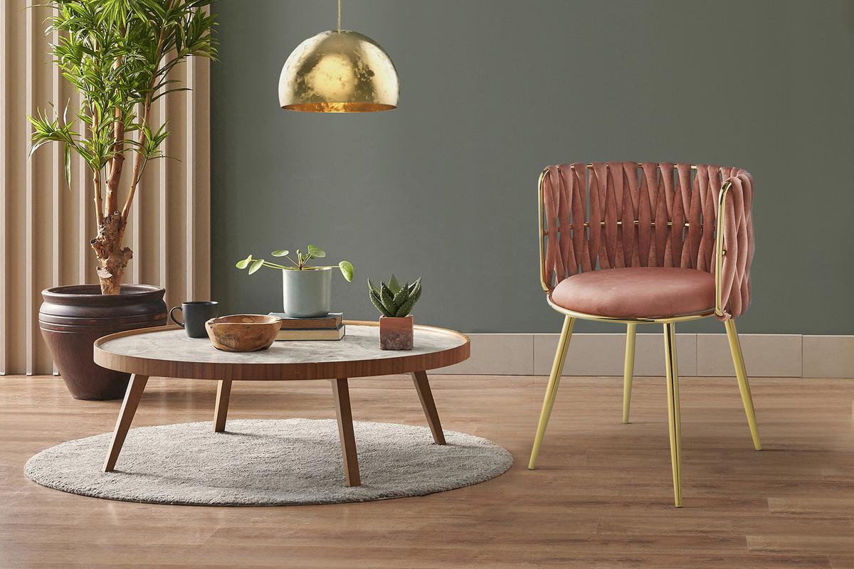 ARMLEHNSTUHL-SET MELLY 125 - Goldfarben/Rosa, Design, Kunststoff/Metall (57/80/53cm) - Kayoom