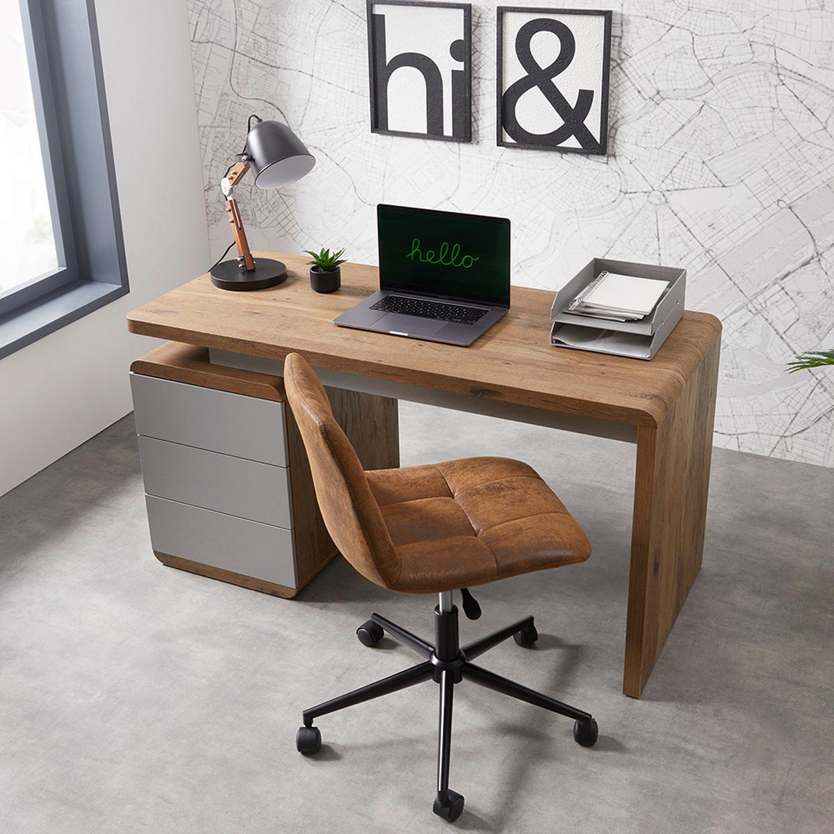 Drehstuhl Clelie Braun Mikrofaser - Schwarz/Braun, MODERN, Holz/Kunststoff (45/79-89/57cm) - Bessagi Home