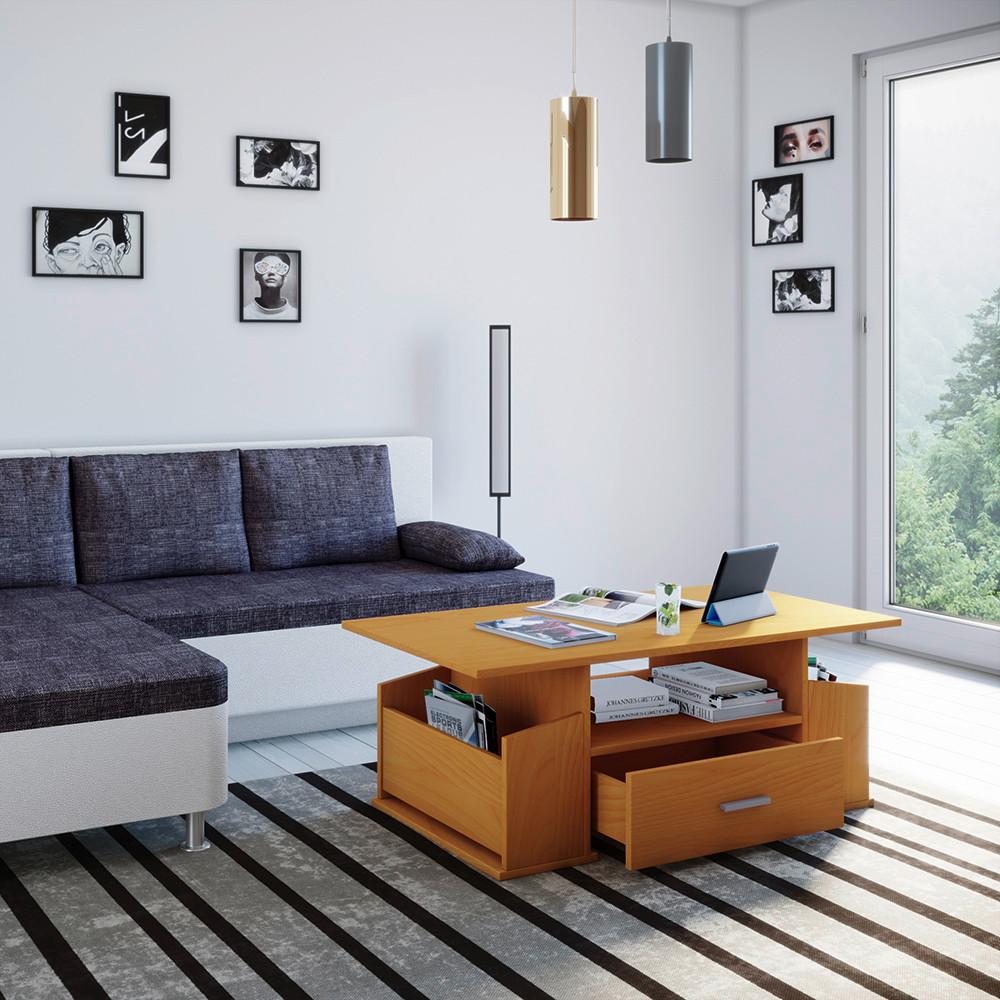 Couchtisch in Buchefarbe Junata - Silberfarben/Buchefarben, Basics, Holzwerkstoff/Kunststoff (110/52/44cm) - MID.YOU