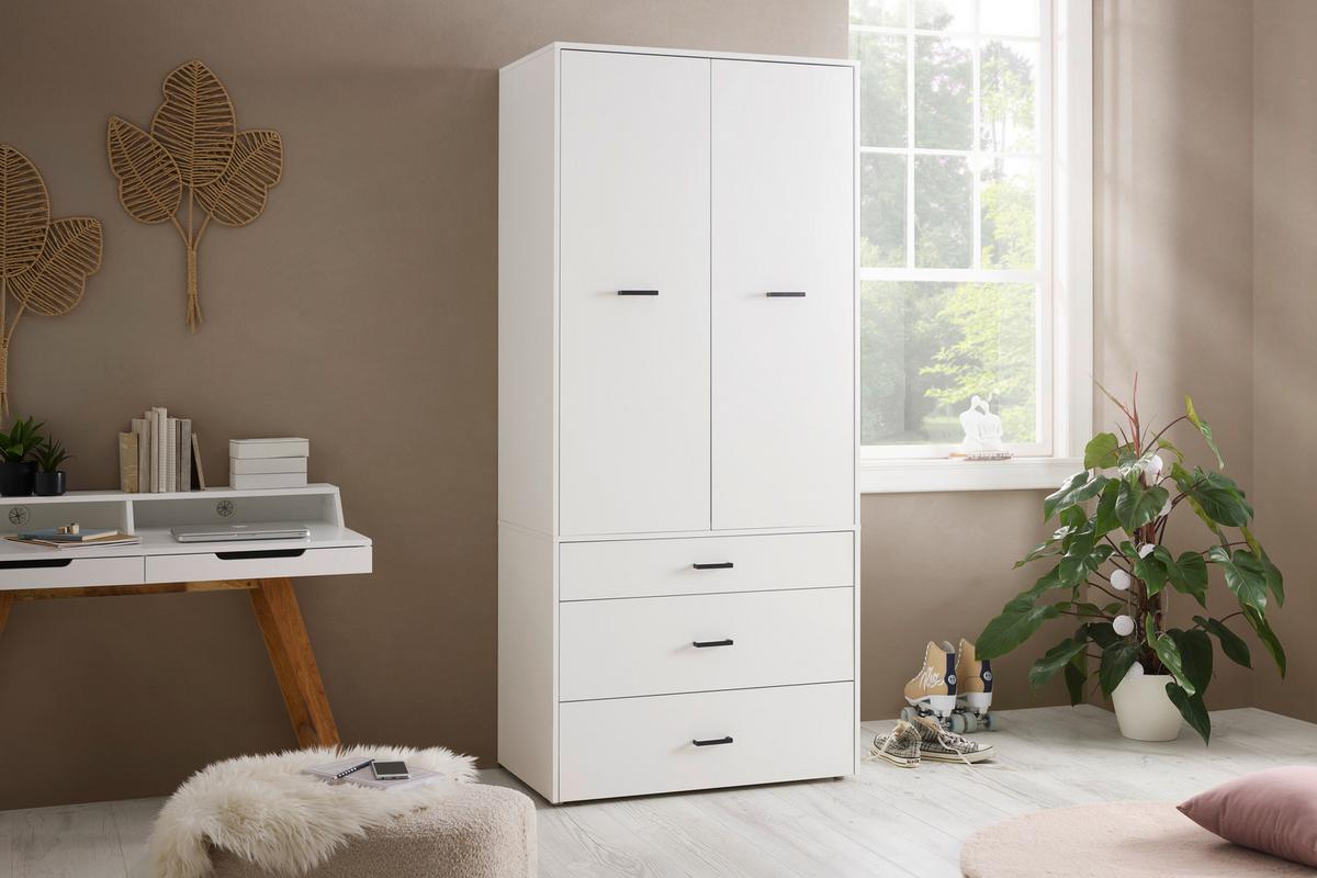 Kleiderschrank Kivo Weiß - Schwarz/Weiß, MODERN, Holzwerkstoff/Kunststoff (90/129,8/52,1cm) - Based