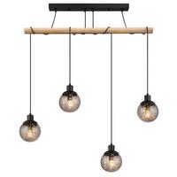 Hängeleuchte Richard Naturfarben max. 25 Watt - Klar/Schwarz, Natur, Glas/Holz (95/15/165cm) - Globo