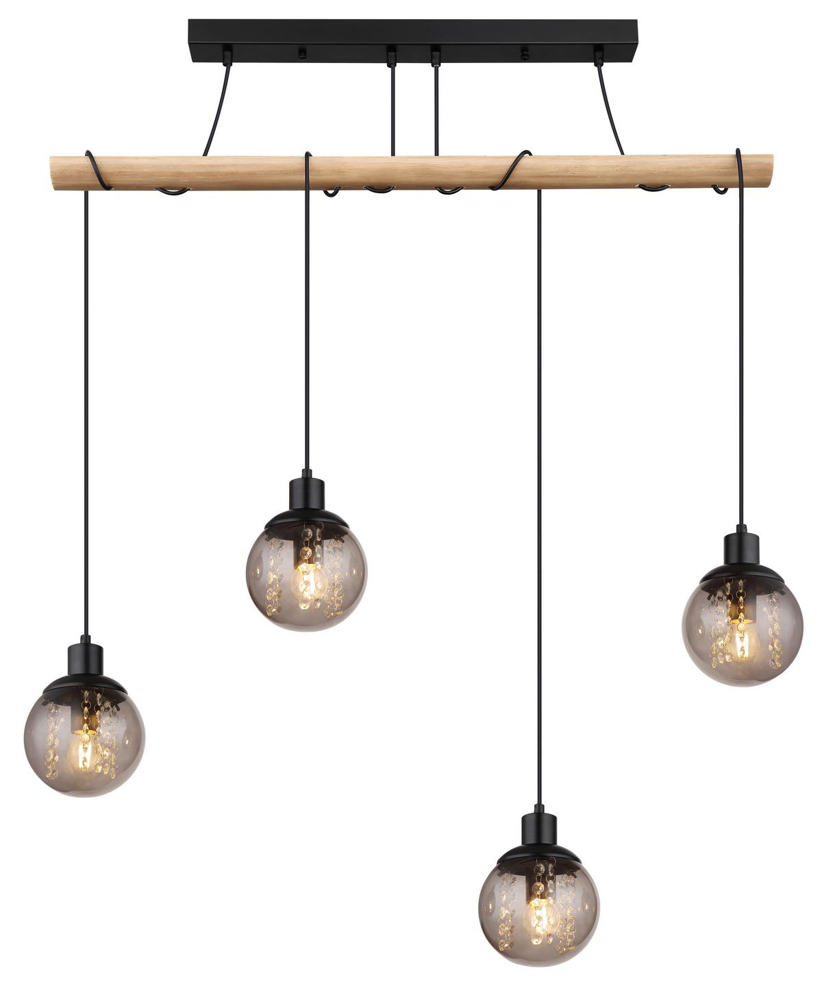 Hängeleuchte Richard Naturfarben max. 25 Watt - Klar/Schwarz, Natur, Glas/Holz (95/15/165cm) - Globo