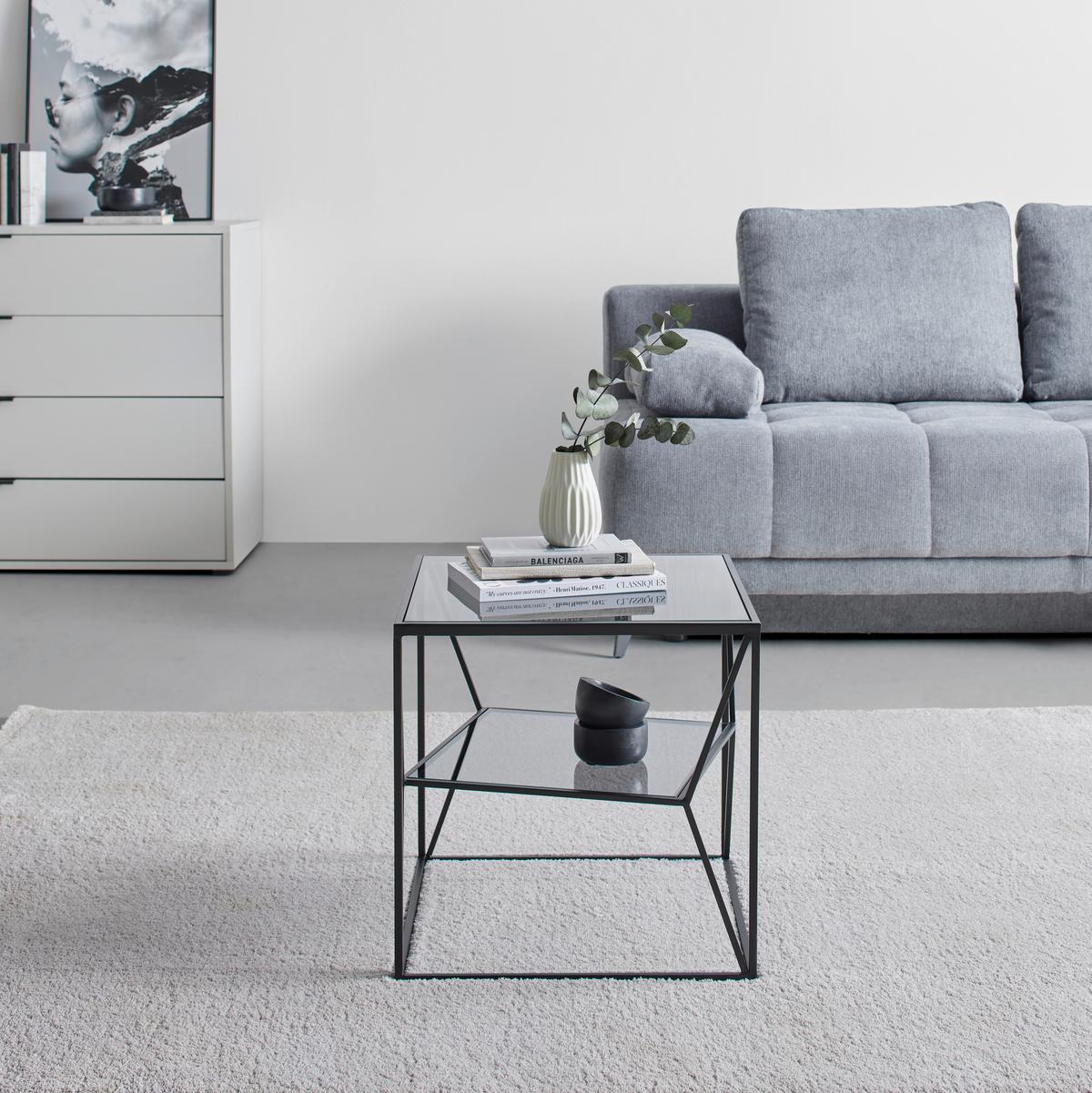 STOLIK BOCZNY DAVID - czarny/szary, Design, metal/szkło (40/40/45cm) - Landscape