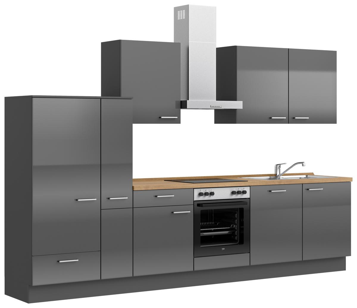 Küchenblock Flash Low m. Geräten Schieferfarben - Schieferfarben/Edelstahlfarben, MODERN, Holzwerkstoff/Metall (330cm) - Nobilia