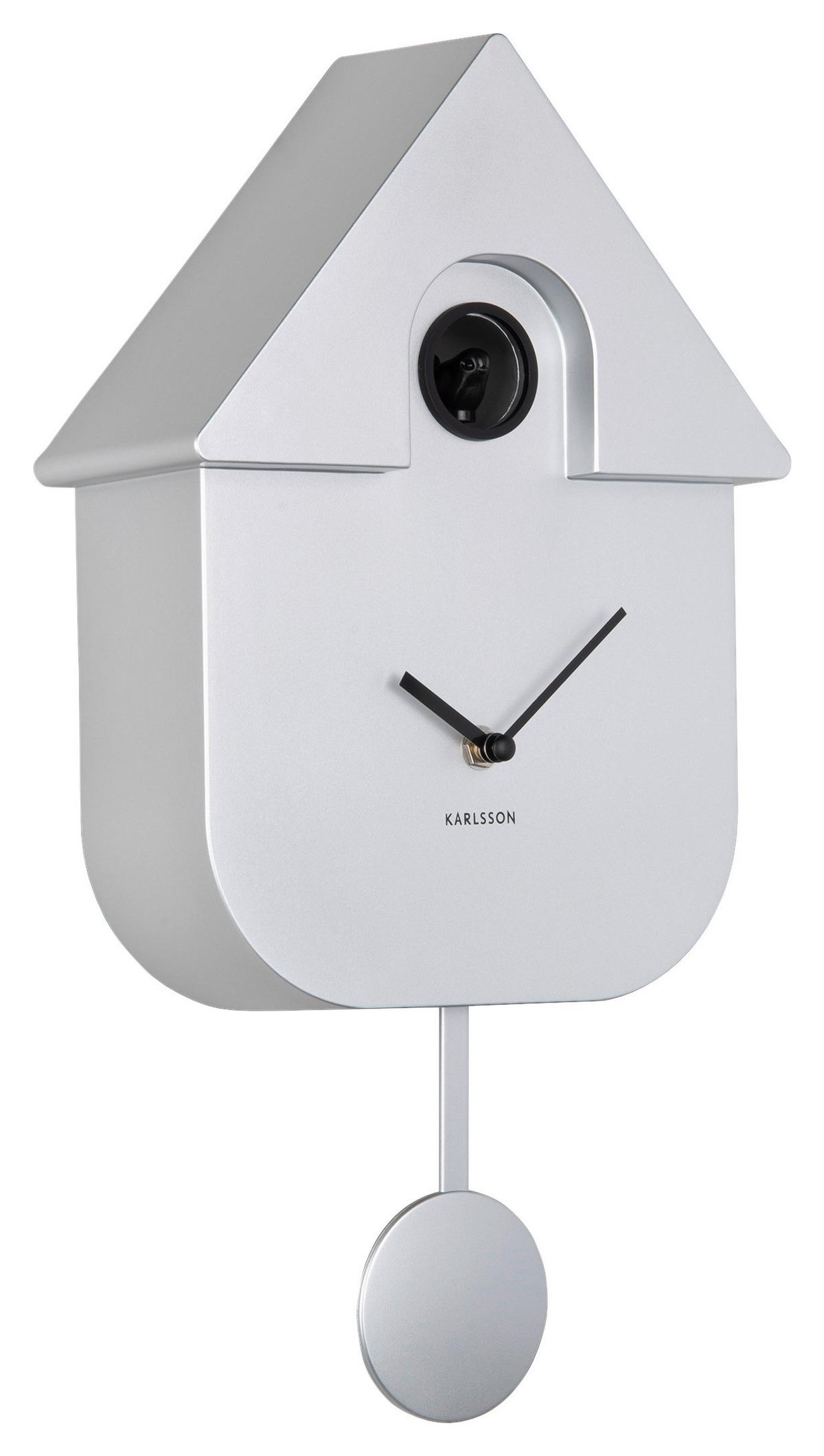 ZEGAR ŚCIENNY KA5867SI - kolor srebrny, Basics, tworzywo sztuczne (21,5/41/8,5cm) - Karlsson