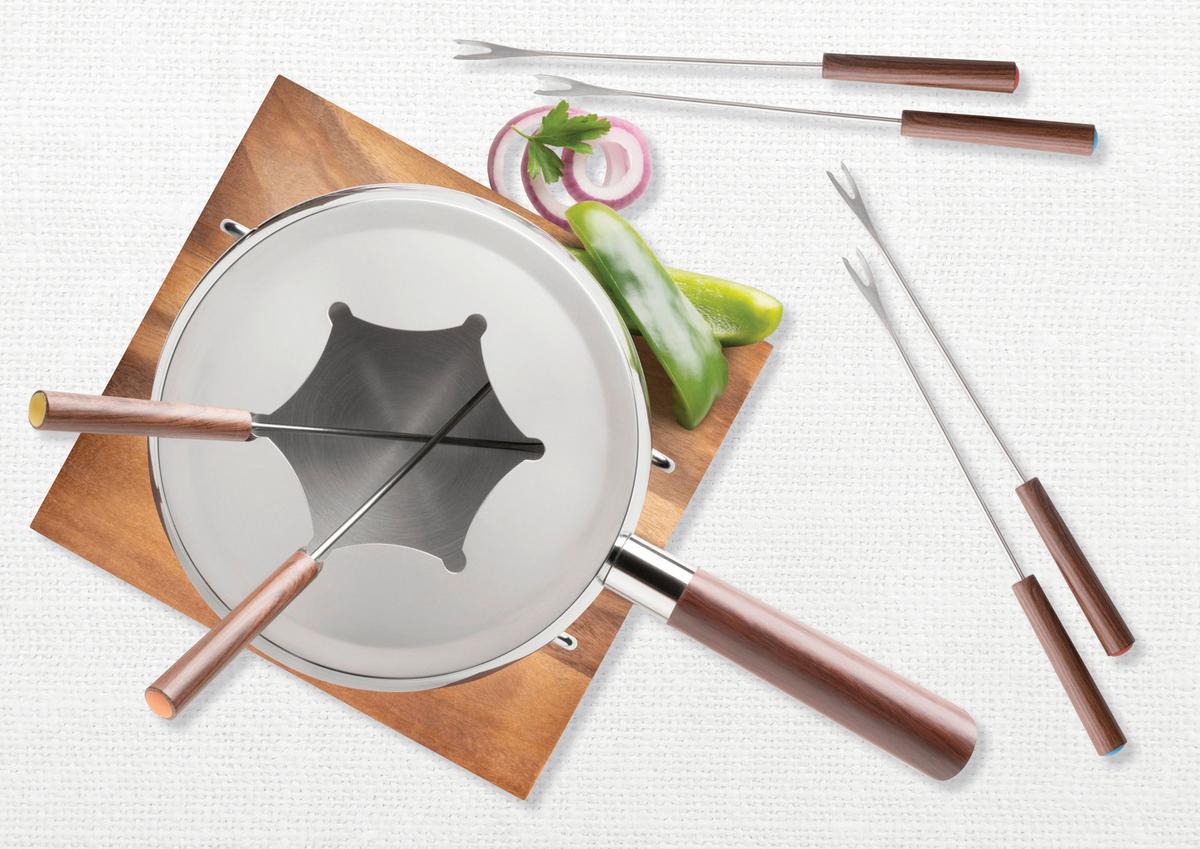 FONDUESET 931895 - couleur argentée/marron, Trend, métal/bois (31/19,5/21cm) - Mäser