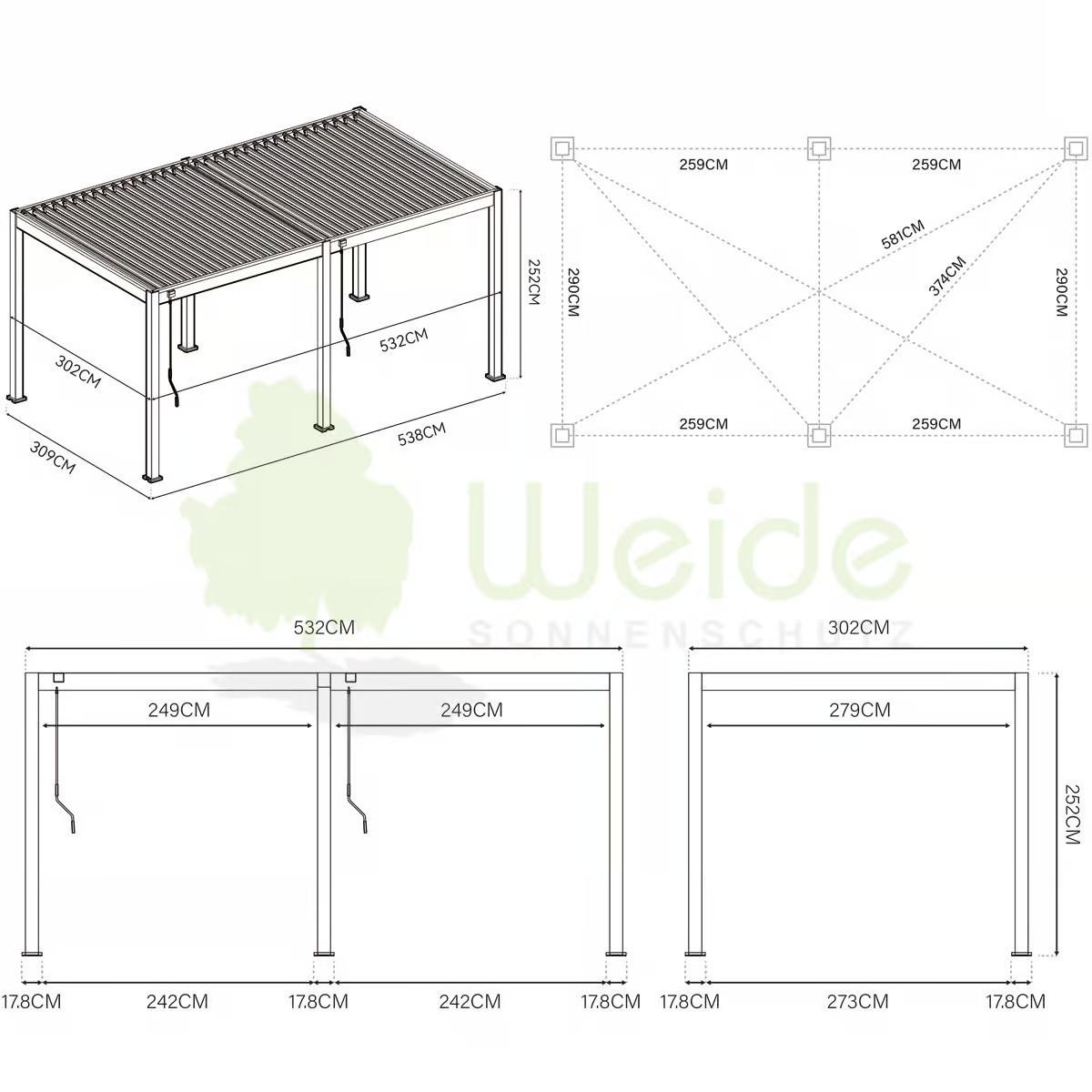 PERGOLA CLASSIC 5,3X3M WEISS - Weiss, Basics, Metall (530/255/300cm) - Gardenson