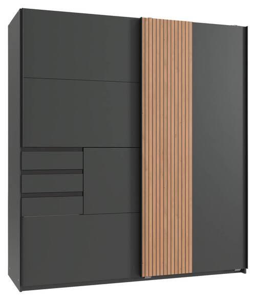 Omara Z Drsnimi Vrati Coburg, Barva Grafita, Hrast, Š. 180cm - črna/barve grafita, Moderno, kovina/leseni material (180/198/65cm) - Mömax