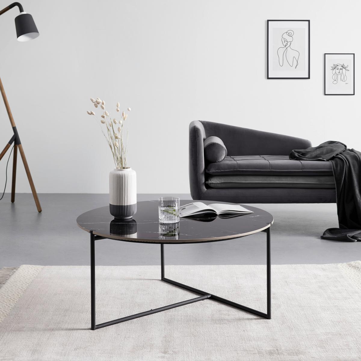 Couchtisch Nila Schwarz/Weiß Marmor rund ca. 80 cm - Schwarz/Weiß, MODERN, Keramik/Stein (79,5/79,5/39cm) - Bessagi Home