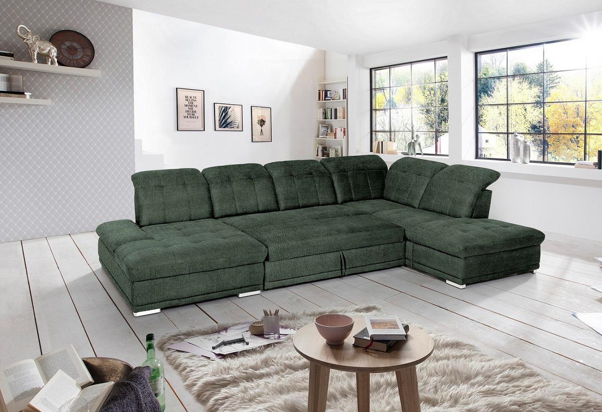 Sarokkanapé Holiday - sötétzöld, Modern, textil (386/86/265cm) - Premium Living