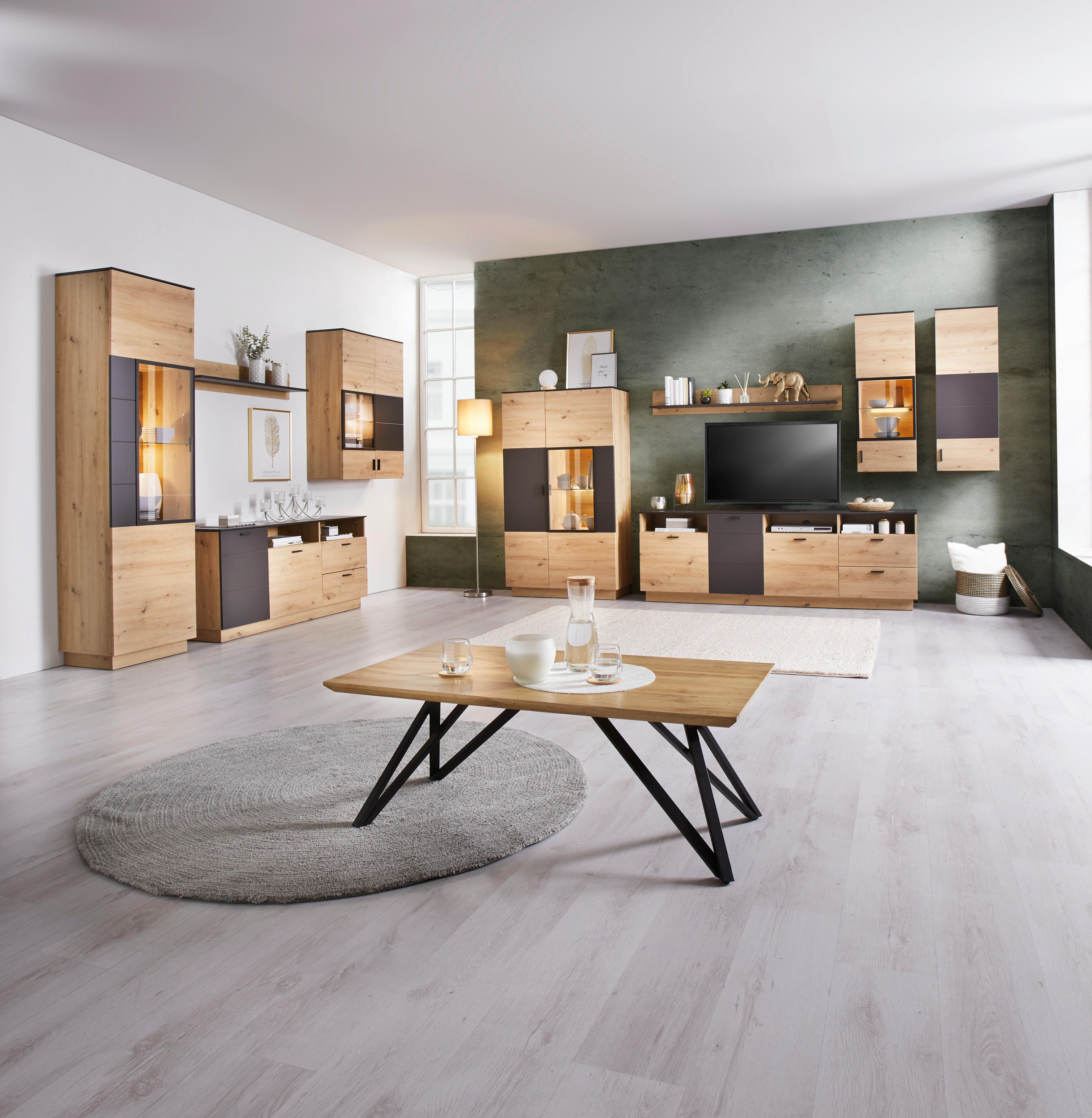Vitrina Tonale - siva/boje hrasta, Moderno, staklo/drvni materijal (56/207,6/40cm) - Modern Living