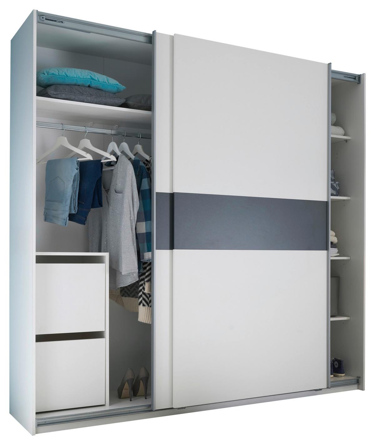 Schwebetürenschrank in Weiß/Graphitfarben - Weiss/Graphitfarben, Konventionell, Holzwerkstoff/Metall (215/209/57cm) - Based