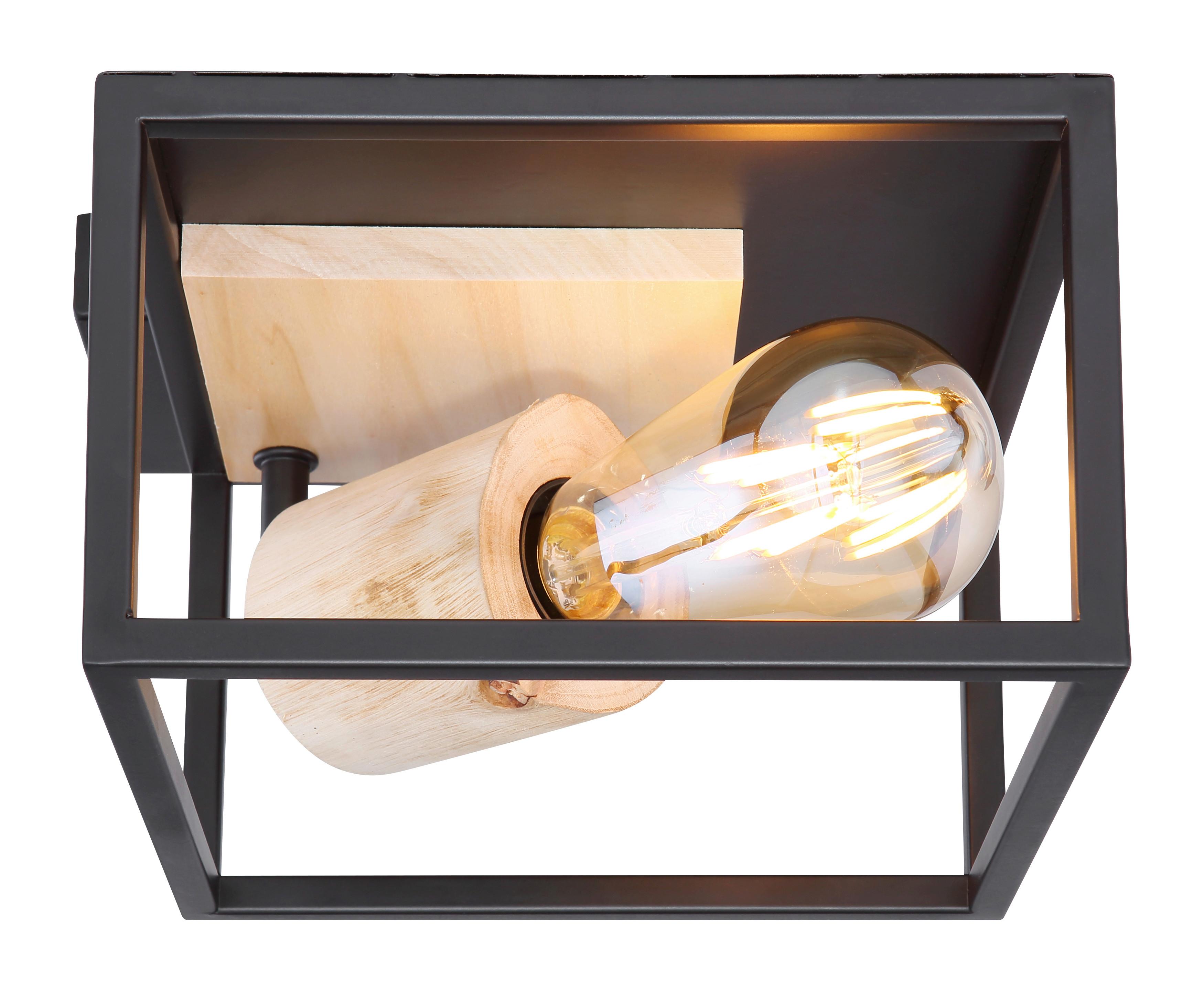 Deckenleuchte 15477 D in Schwarz max. 60 Watt - Schwarz/Naturfarben, Natur, Holz/Metall (22/22/14,5cm) - Globo