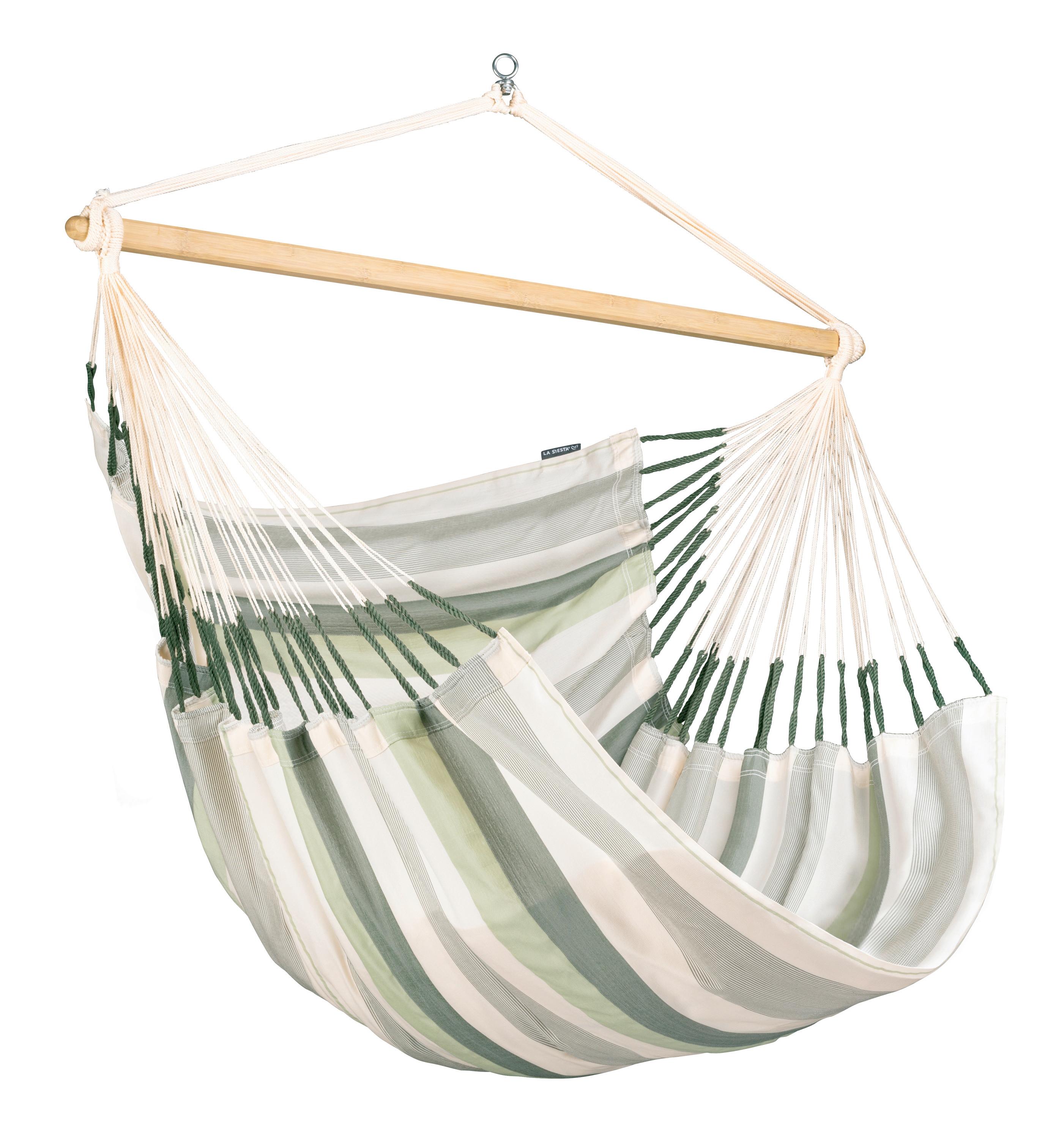 Hängesessel Kingsize Hammock Echtholz ca. 140x170x210 cm - Dunkelgrün/Weiß, KONVENTIONELL, Holz/Textil (140/170/210cm) - La Siesta
