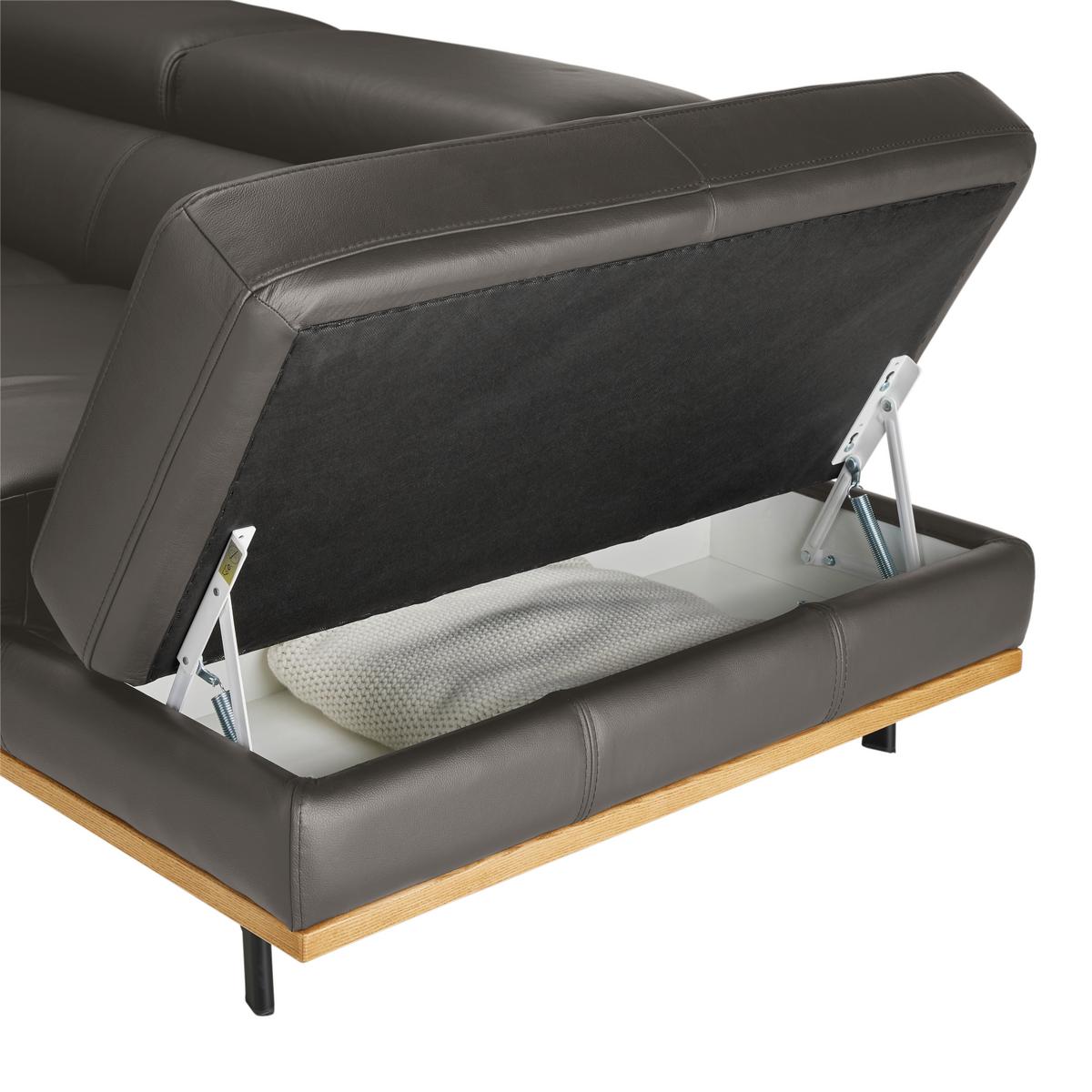 Wohnlandschaft Carmen rechts Graublau - Graublau/Schwarz, MODERN, Leder/Holz (292/72/226cm) - Premium Living