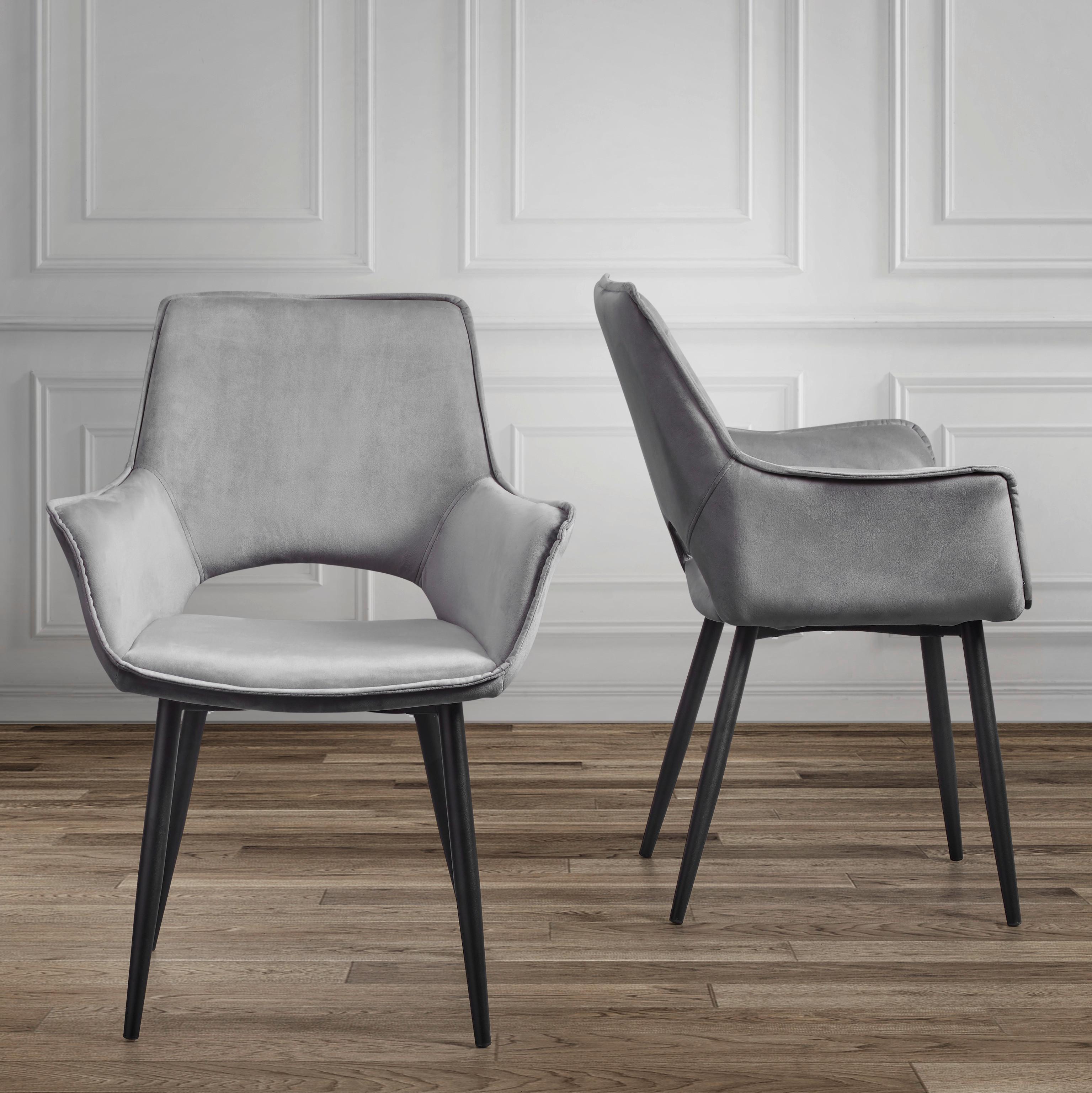 Armlehnstuhl "Valentine" Samtbezug, grau, Gepolstert - Schwarz/Grau, MODERN, Holz/Textil (66/92/62cm) - Bessagi Home