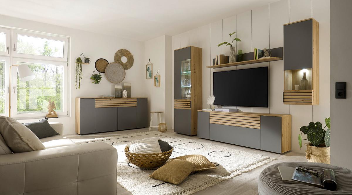 WITRYNA WISZĄCA BZ 5110 - szary/dąb artisan, Design, materiał drewnopochodny/tworzywo sztuczne (40/122/30cm) - MID.YOU