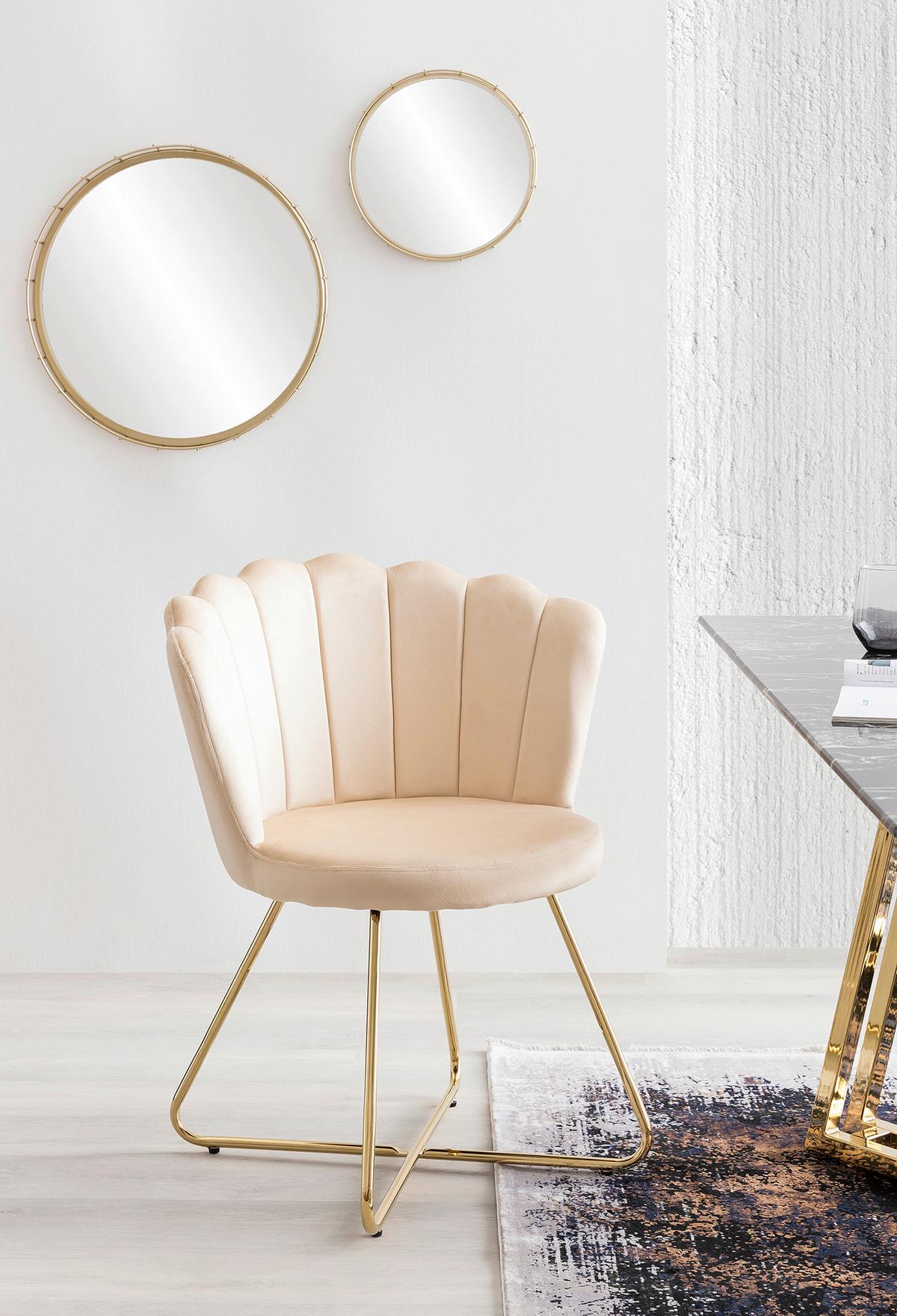 Set Stolov Samt, Bež, 2-Delni - zlate barve/bež, Moderno, kovina/tekstil (69,5/85/66cm) - Livetastic