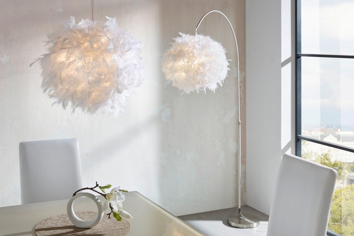 Függőlámpa Valódi Tollakkal - fehér, Konventionell, műanyag/természetes anyagok (45/120cm)