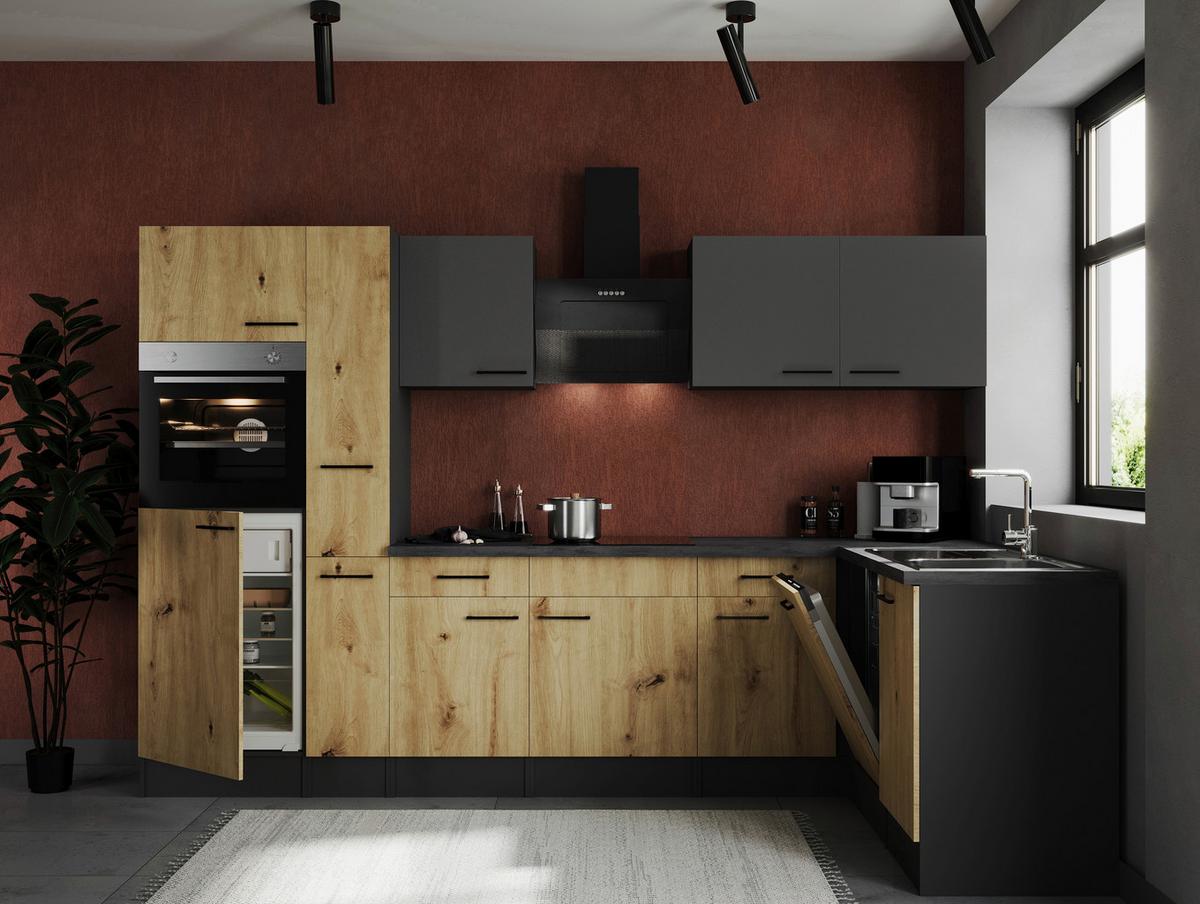 Kotna Kuhinja Z Aparati Oliver, 310x172cm - siva/črna, Design, kovina/leseni material (310/172cm) - Respekta