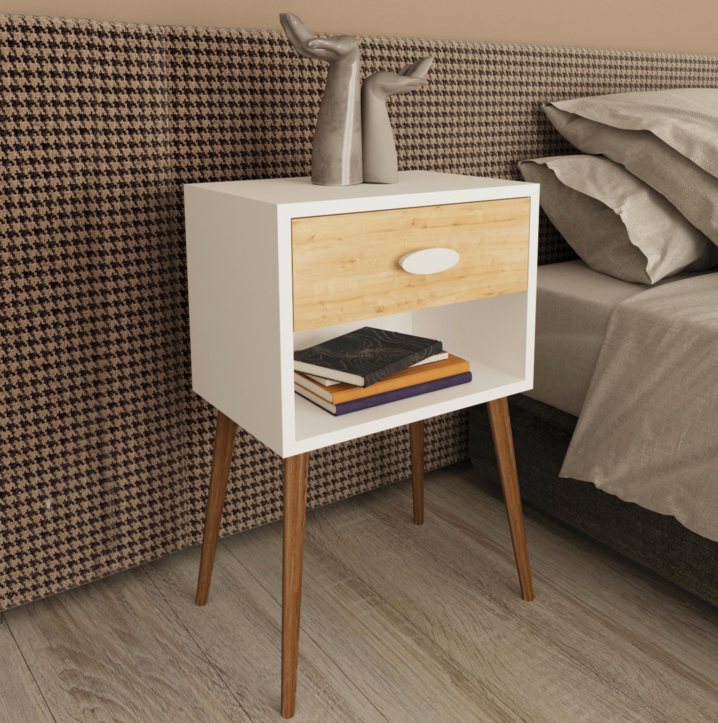 NACHTKÄSTCHEN SINGOL XL - Honigeiche/Weiss, Modern, Holzwerkstoff (45/70/30cm) - MID.YOU