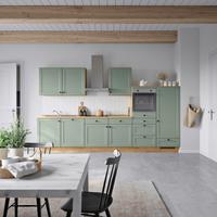 Küchenblock Cascada Low m. Geräten Schilfgrün - Schilfgrün/Eichefarben, MODERN, Holzwerkstoff/Metall (360cm) - Nobilia