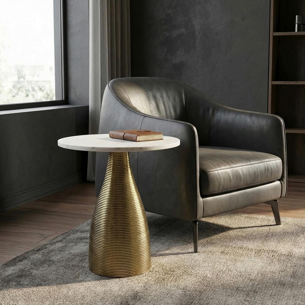 Beistelltisch Wl7.513 - Weiss/Goldfarben, Design, Stein/Metall (40/40/48cm) - Livetastic
