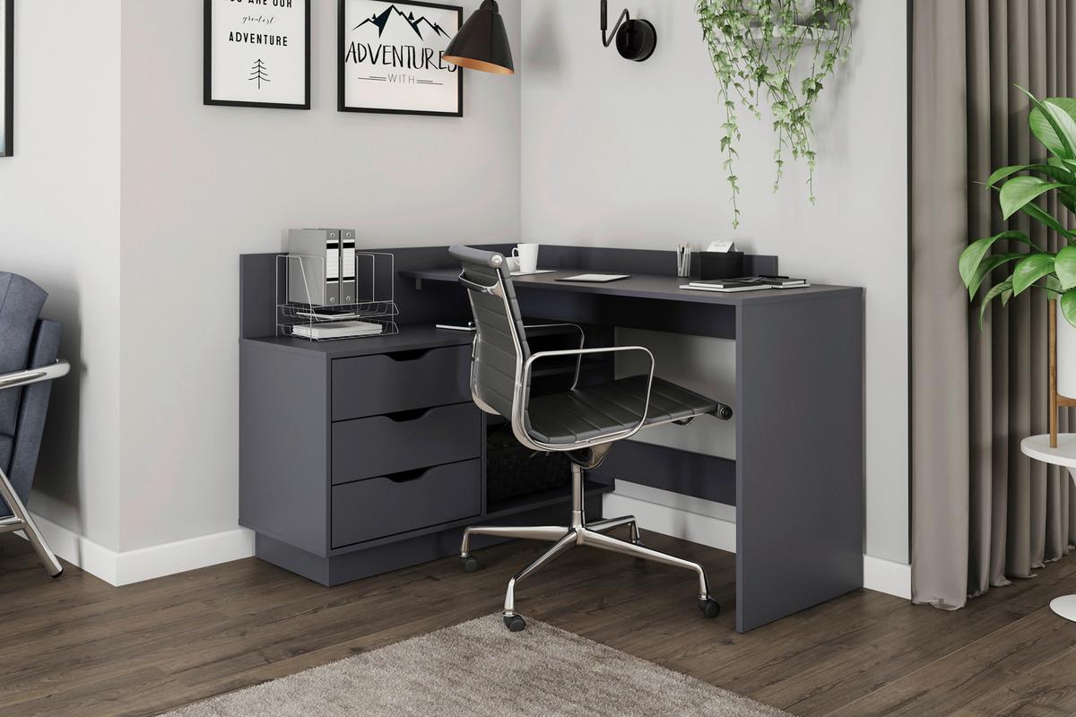 Eckschreibtisch Belfast Anthrazit ca. 129x83,5x105cm - Anthrazit, Basics, Holzwerkstoff (129/83,5/105cm) - MID.YOU
