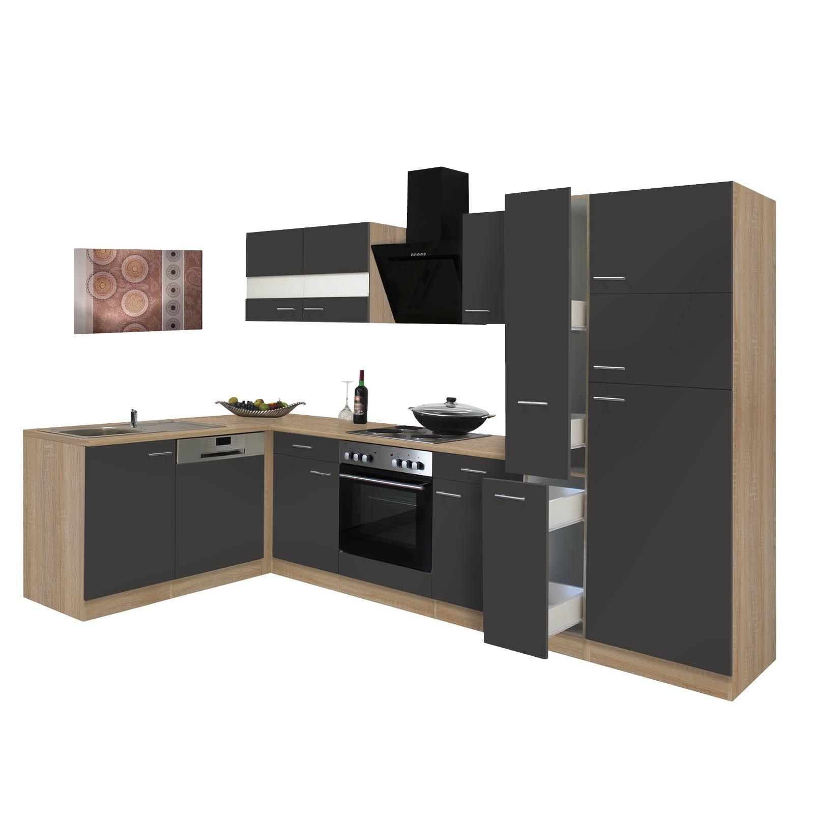 Eckküche Economy Grau /Eichefarben ca. 172x310 cm - Eichefarben/Grau, Basics, Glas/Holzwerkstoff (172/310cm) - Respekta
