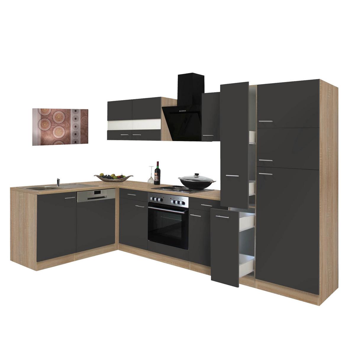 Eckküche Economy Grau /Eichefarben ca. 172x310 cm - Eichefarben/Grau, Basics, Glas/Holzwerkstoff (172/310cm) - Respekta