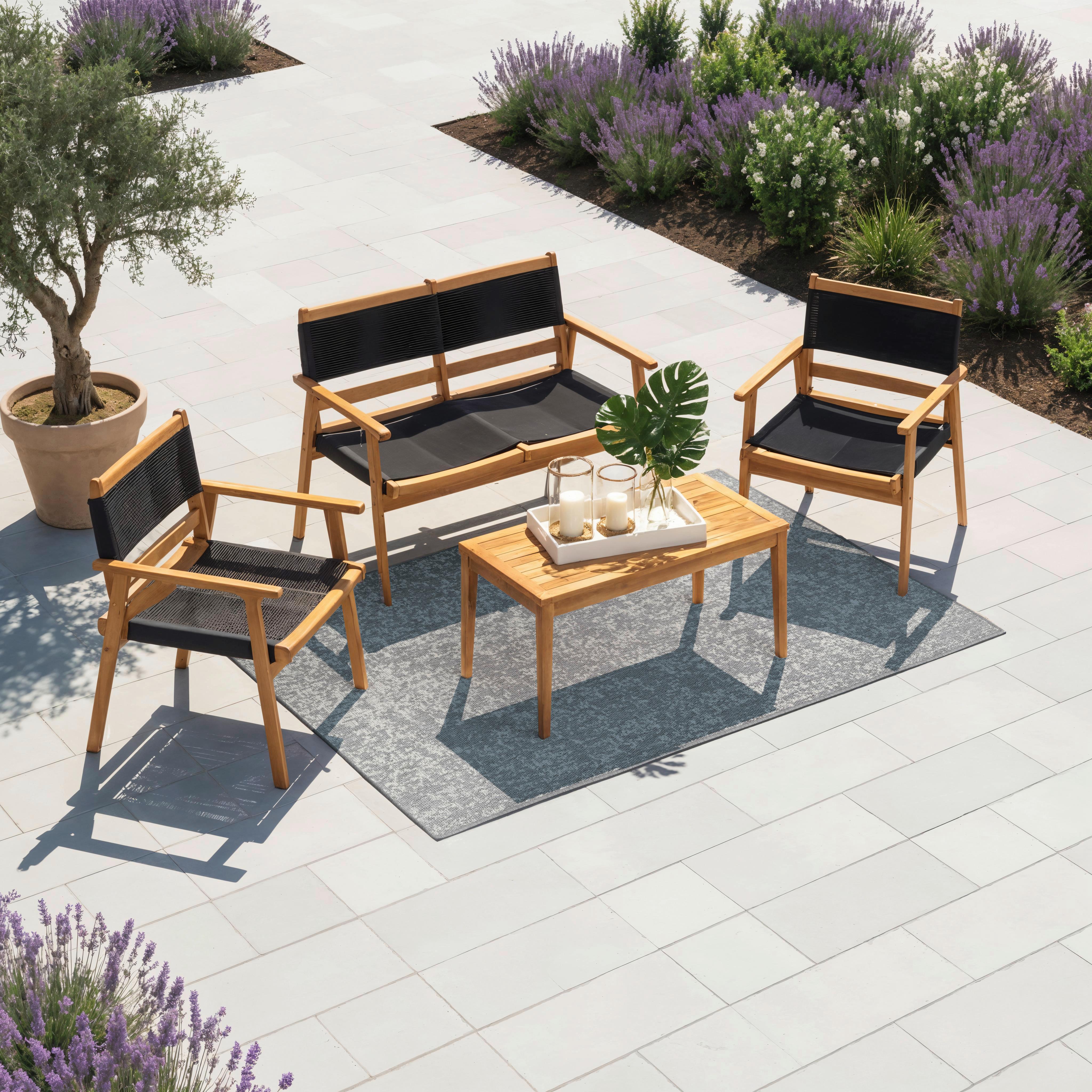 Loungegarnitur Enrica Schwarz/Akazie Rope - Schwarz/Akaziefarben, MODERN, Holz/Kunststoff (120/84/70cm) - Bessagi Garden