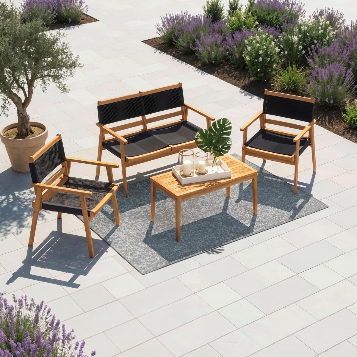 Kerti Garnitúra Enrica - akáciaszínű/fekete, Modern, műanyag/fa (120/84/70cm) - Bessagi Garden