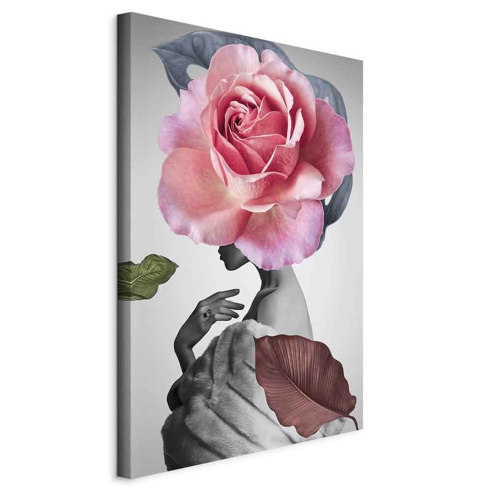 Slika Na Platnu Rose And Fur - pink/rjava, Basics, tekstil/les (80/120/1.2cm) - artgeist