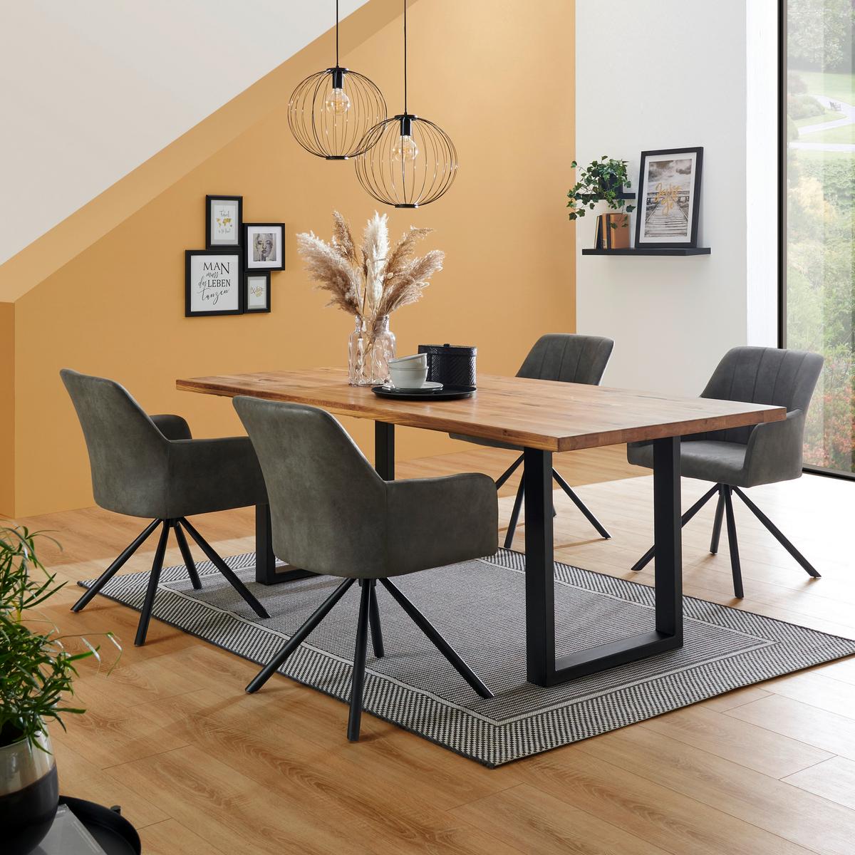 Masă sufragerie Rockford - culoare lemn stejar/negru, Modern, lemn/metal (200/77/100cm)