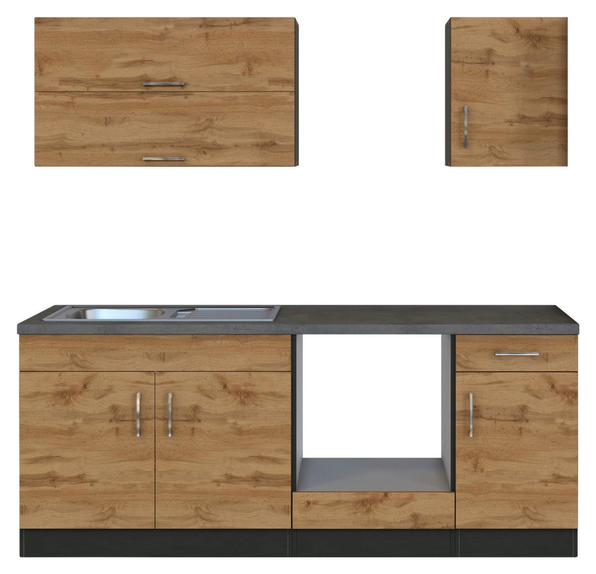 Küchenleerrblock 'Sorrento' , Eichefarben - Chromfarben/Schieferfarben, MODERN, Holzwerkstoff/Metall (210cm) - Held