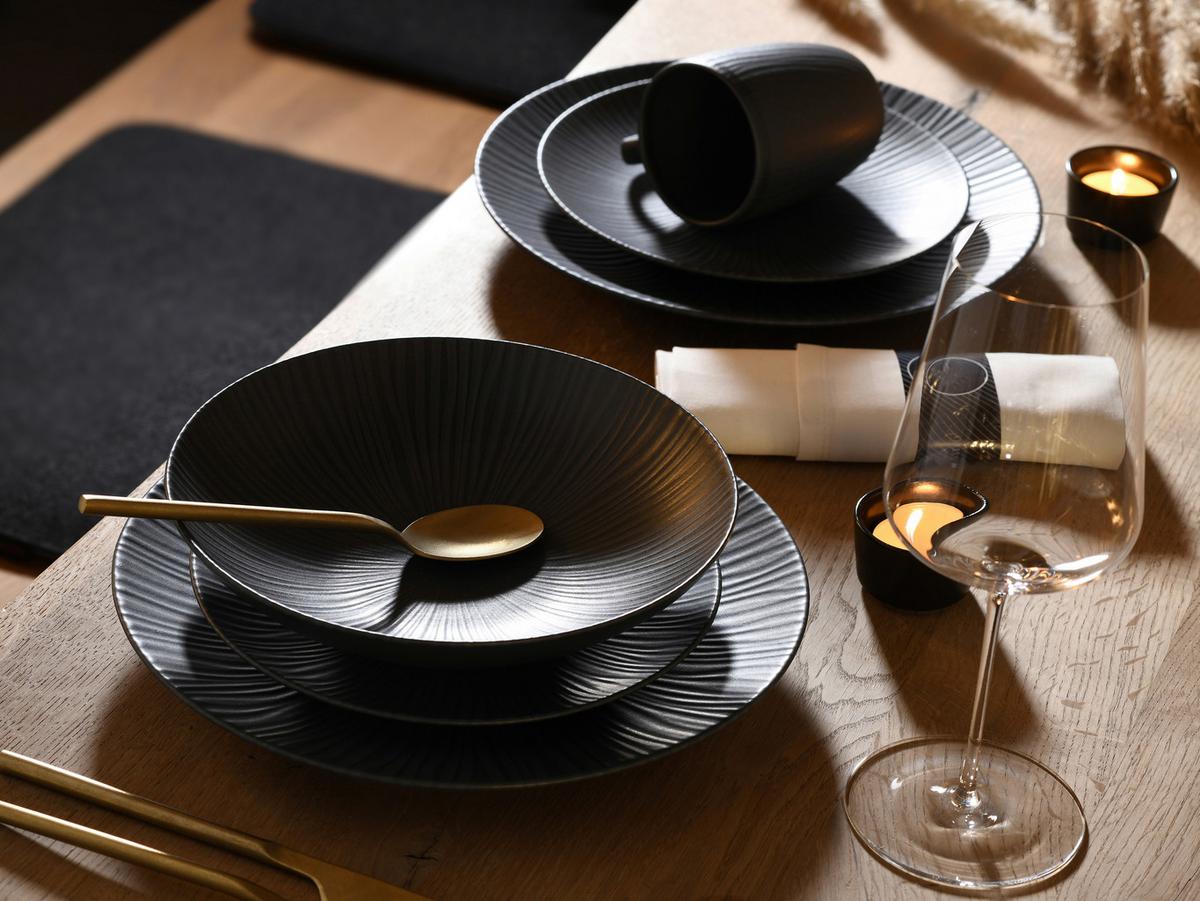 Tafelservice Vesuvio Black in Schwarz, 12-teilig - Schwarz, Basics, Keramik - Creatable