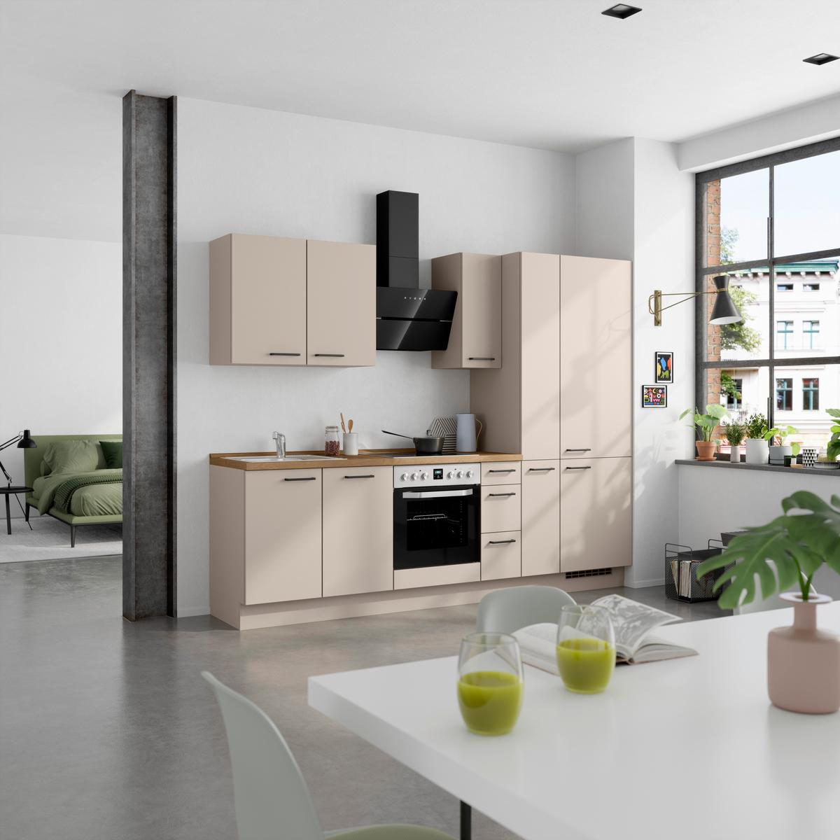 Küchenblock Easytouch High m. Geräten Sandfarben - Sandfarben/Eichefarben, MODERN, Holzwerkstoff/Metall (270cm) - Nobilia