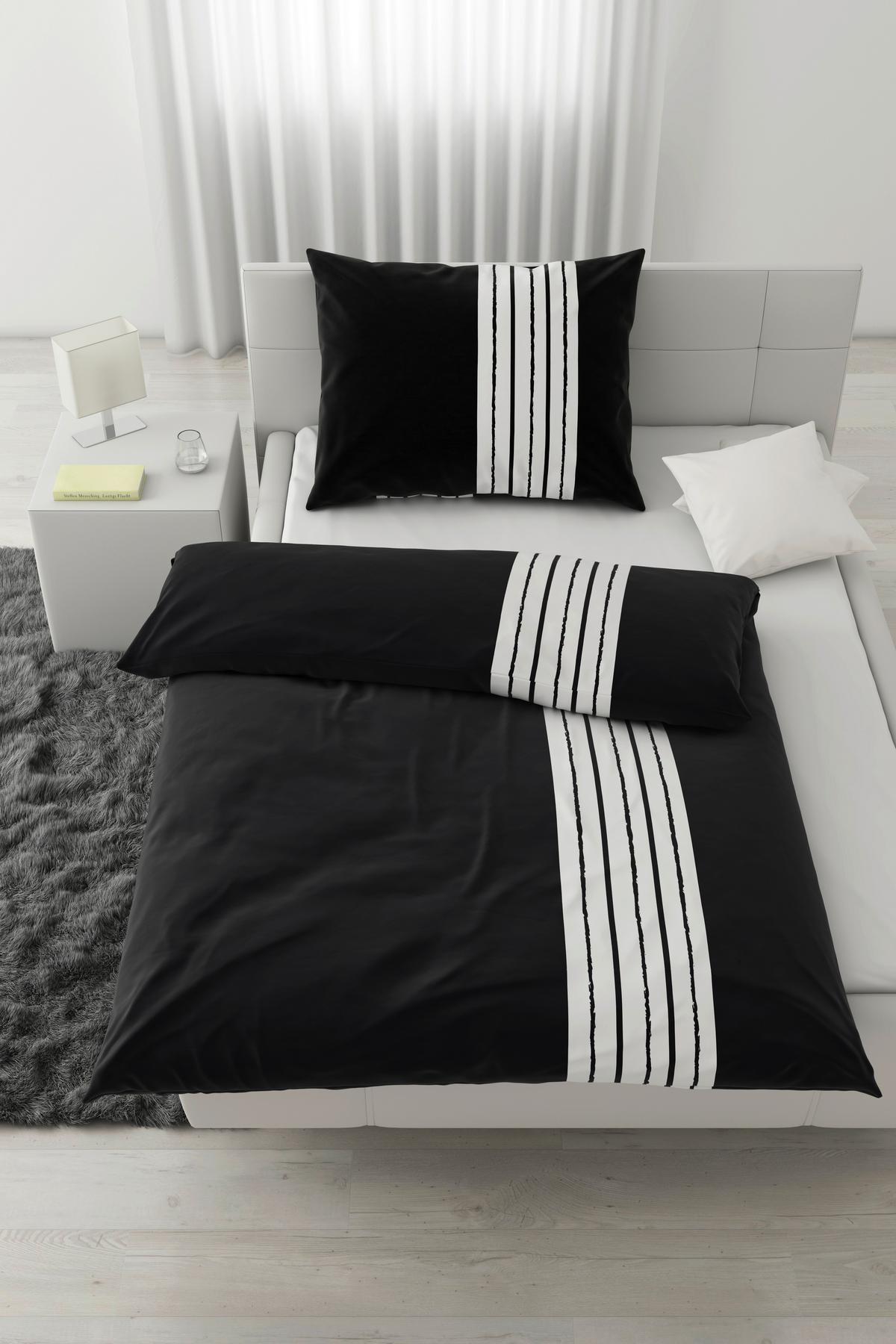 Bettwäsche Stripes in Schwarz/Weiss ca. 160x210cm - Schwarz, Modern, Textil (160/210cm) - Modern Living