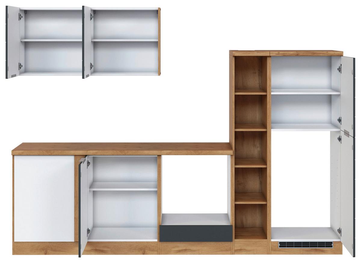 Eckküche Florenz ohne Geräte ca. 240x270 cm Grau/Eiche - Eiche Wotan/Grau, Design, Holzwerkstoff/Metall (240/270cm) - Held