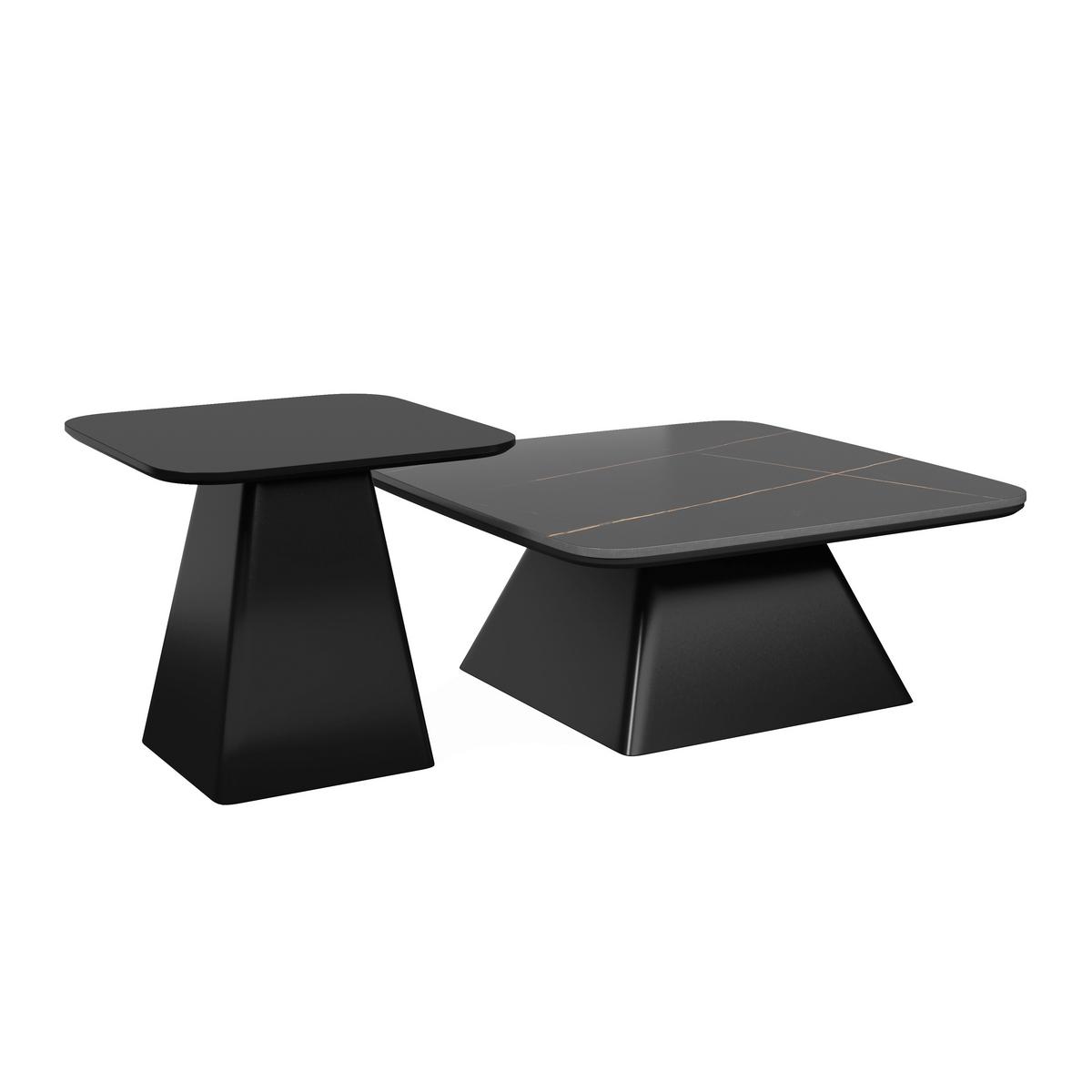 Couchtisch Thiago Schwarz 2-er Set MDF/Stein - Schwarz, MODERN, Holzwerkstoff/Stein - Bessagi Home