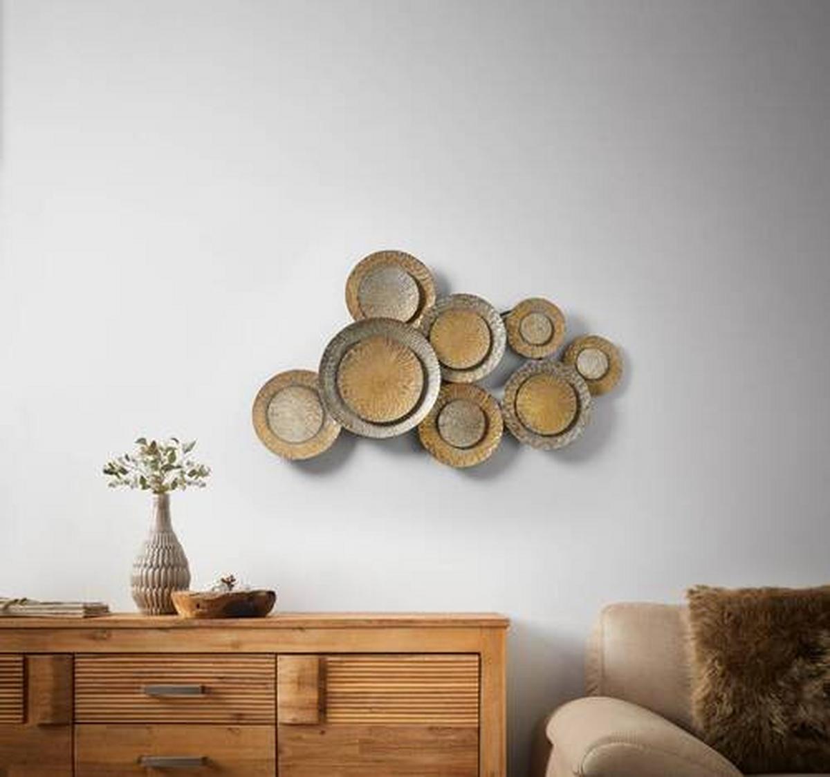 DEKORACJA ŚCIENNA DORINO - kolor miedziany/kolor złoty, Modern, metal (107/6/62cm)