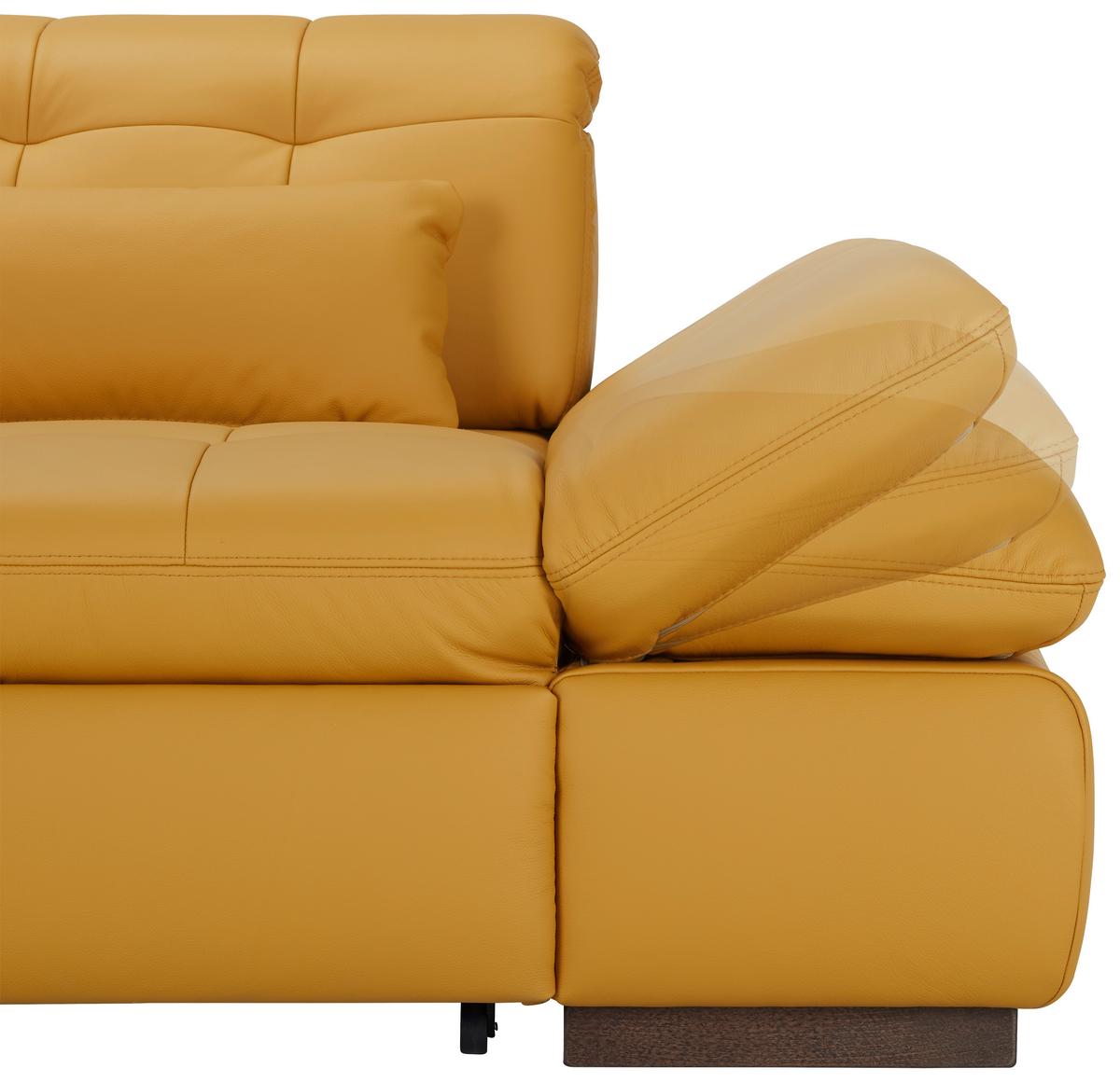 Wohnlandschaft Sanfino Leder Currygelb - Currygelb/Chromfarben, KONVENTIONELL, Leder/Metall (199/79-96/305cm) - Premium Living
