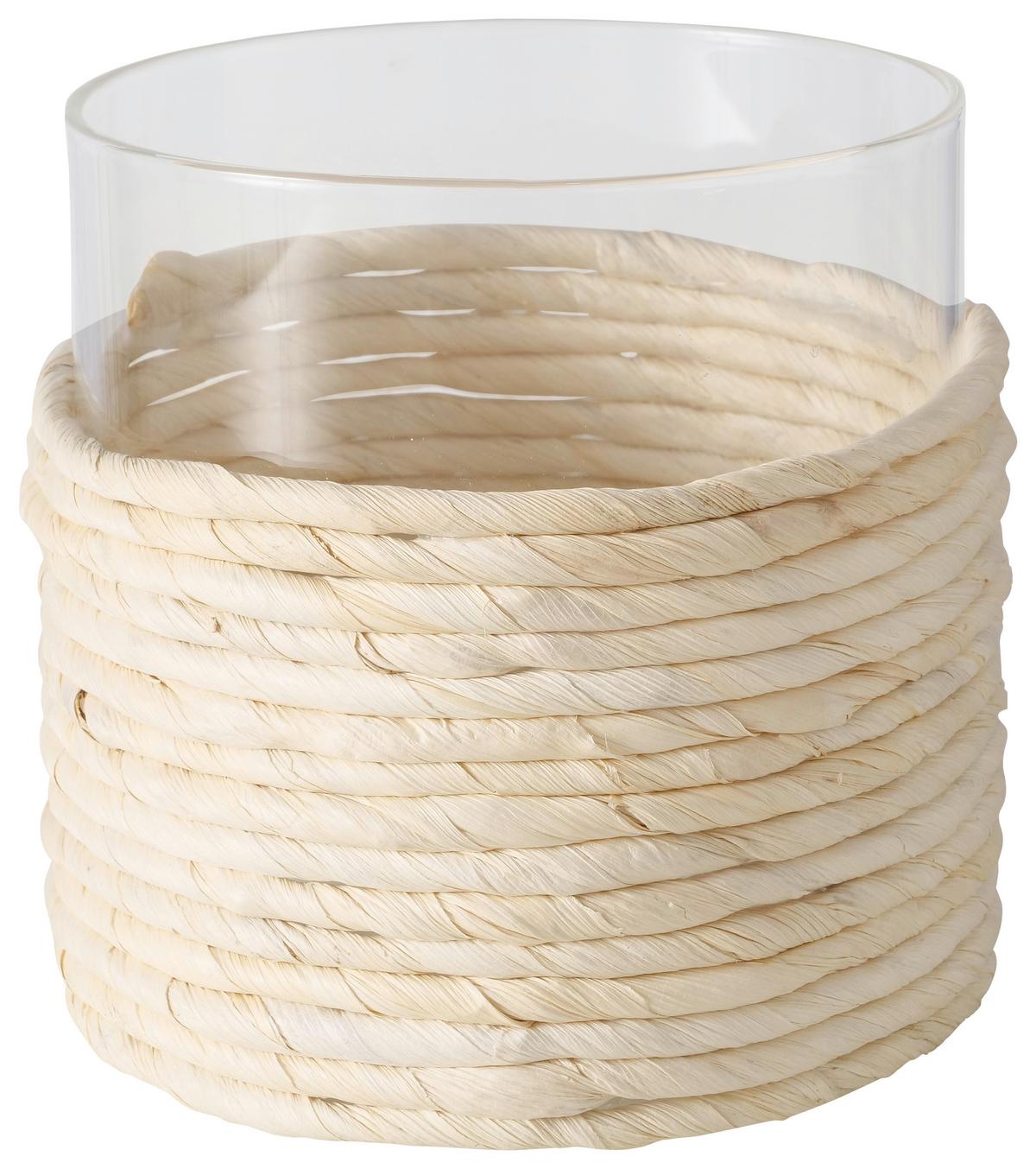 Windlicht Salea I in Naturfarben Ø ca. 13,2cm - Naturfarben, Romantik / Landhaus, Glas/Naturmaterialien (13,2/12,8cm) - Modern Living
