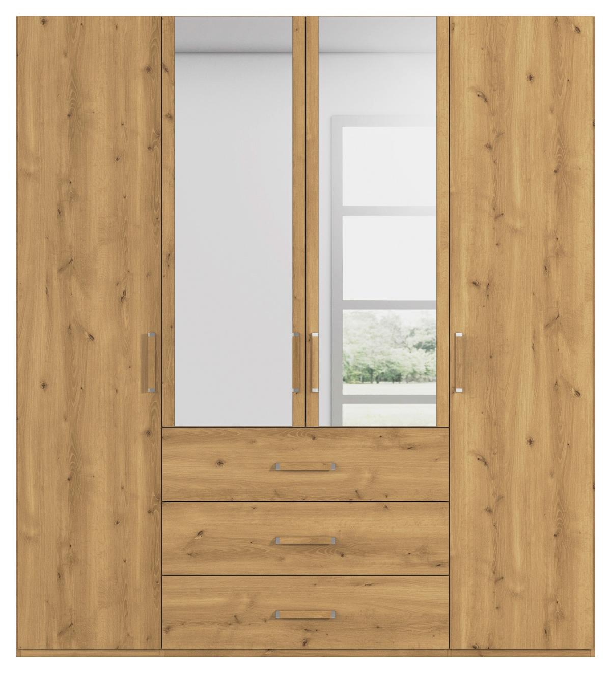 Omara S Klasičnimi Vrati Evelyn, Barva Hrasta - barve hrasta, Design, umetna masa/steklo (201/223/60cm) - Novel