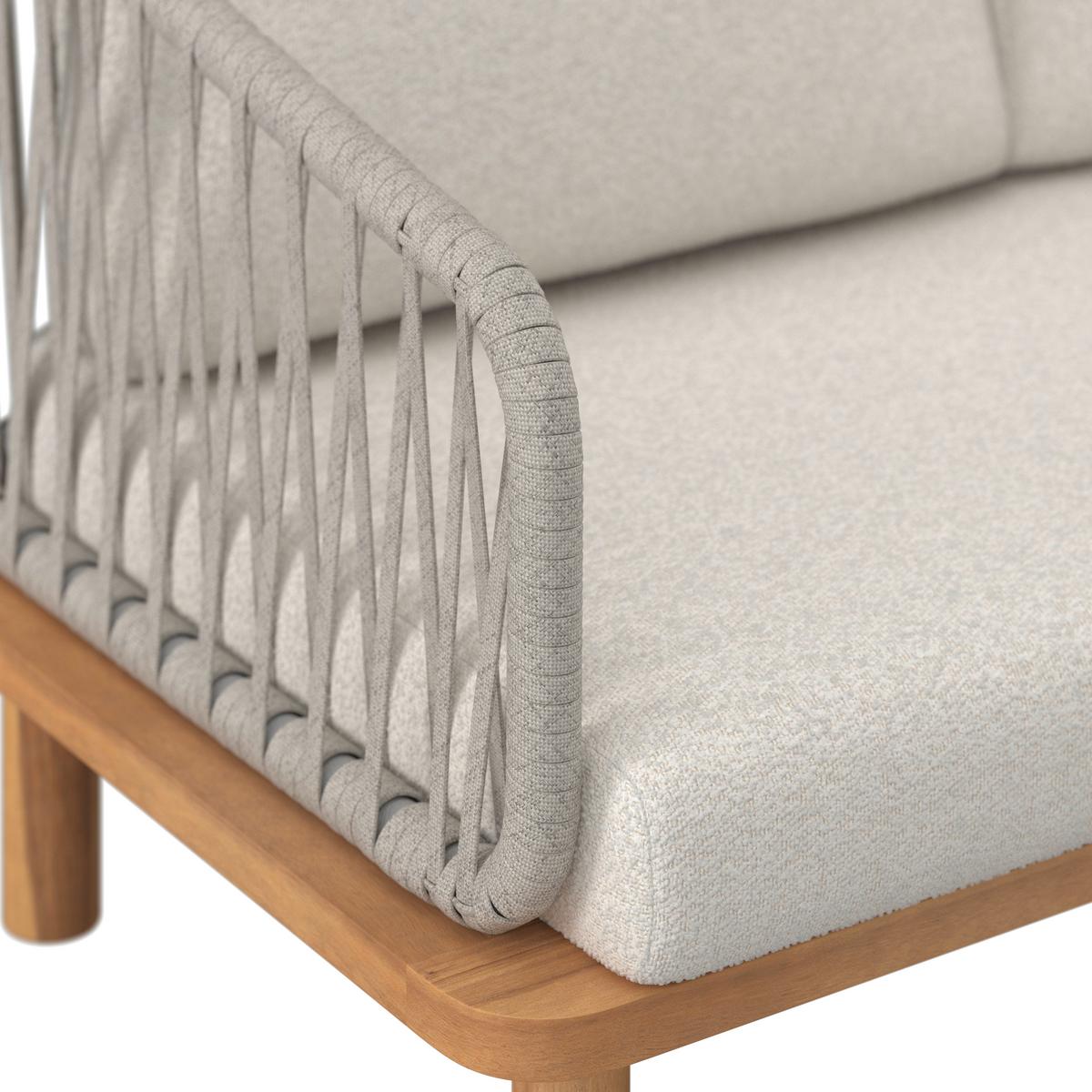 Loungegarnitur Mara Holz Outdoorstoff/Metall - Creme/Teakfarben, MODERN, Holz/Textil (190/62,5/70cm) - Bessagi Garden