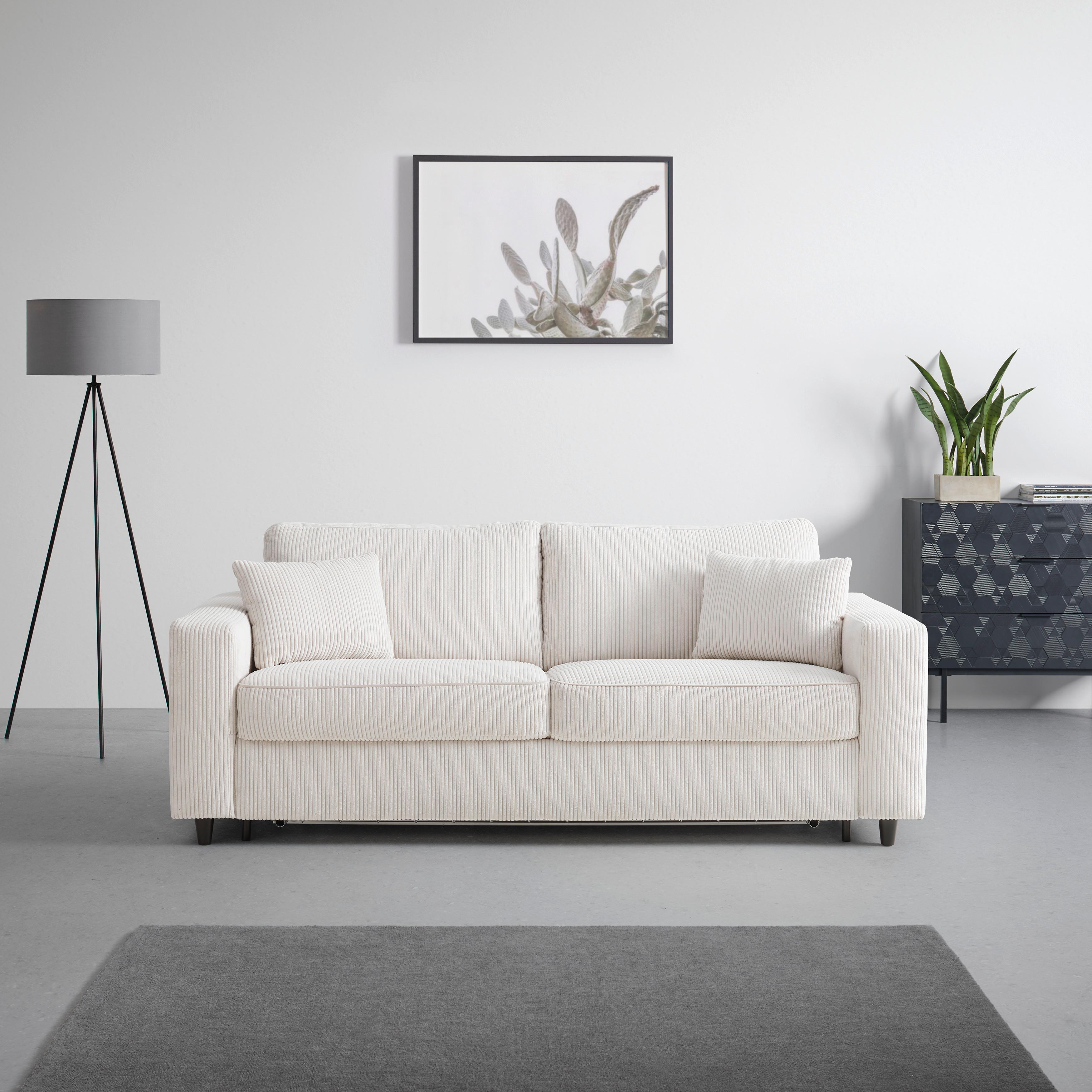Schlafsofa Agneta in Beige mit Bettfunktion - Beige/Schwarz, MODERN, Holz/Textil (200/83/97cm) - Premium Living