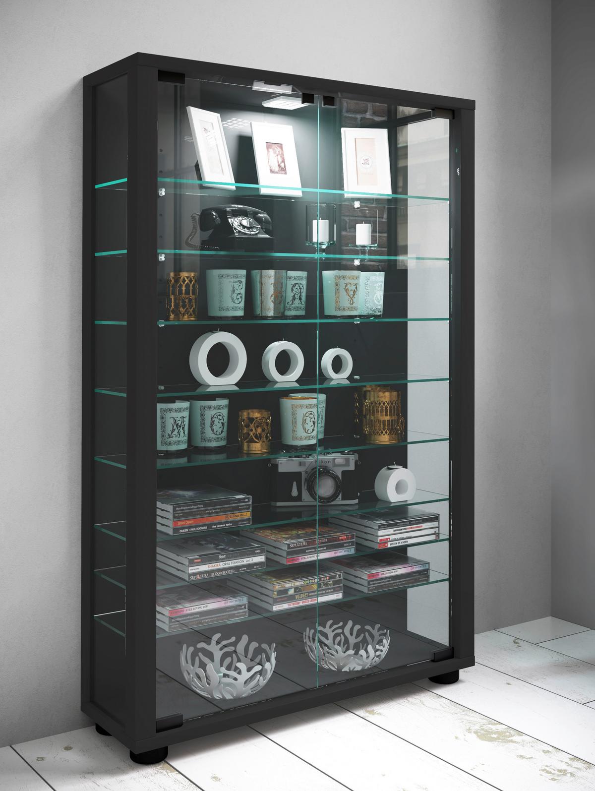 VITRINE LUMO MINI - Transparent/Schwarz, Design, Glas/Holzwerkstoff (59/90/18cm) - MID.YOU