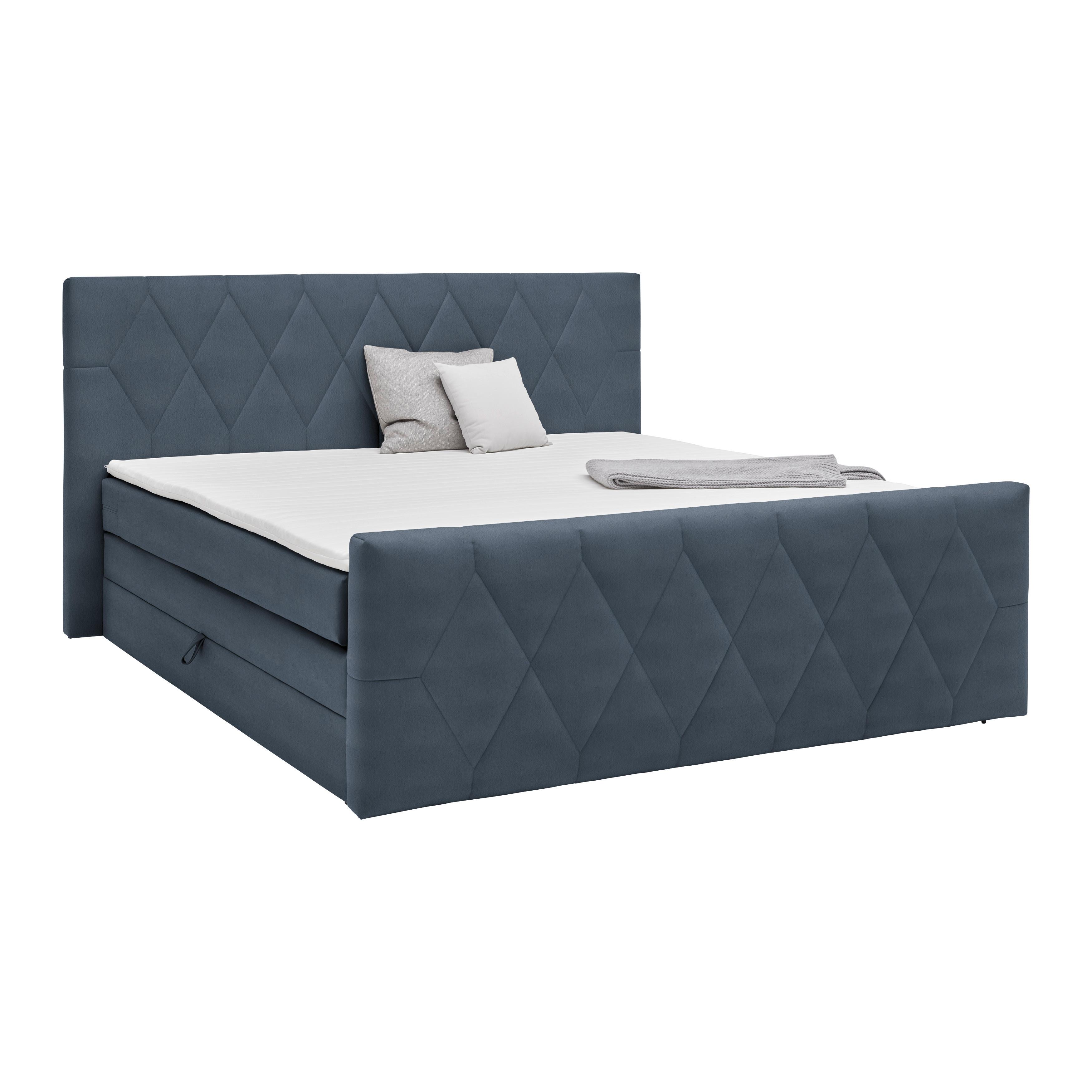 Boxspringbett Josie B Graublau ca. 160x200cm - Graublau/Schwarz, KONVENTIONELL, Holz/Holzwerkstoff (160/200cm) - Mömax