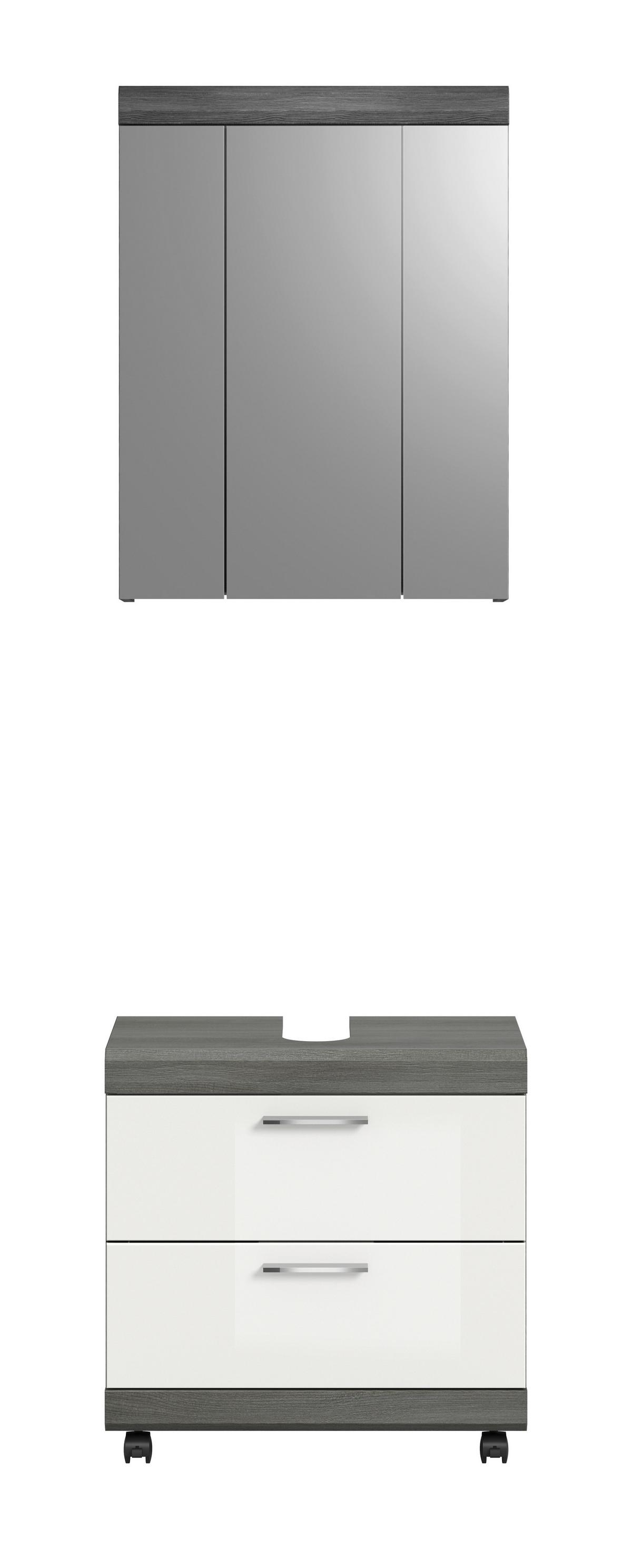 Badezimmer Scout Grau/Weiß Hochglanz 2-teilig - Weiß Hochglanz/Silberfarben, Trend, Glas/Holzwerkstoff (60cm) - MID.YOU